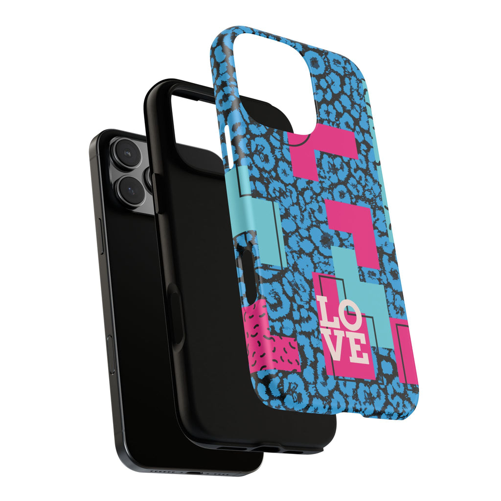 LOVE Blue Leopard 80s Vibe Tough Case for iPhone, Galaxy, or Google Pixel
