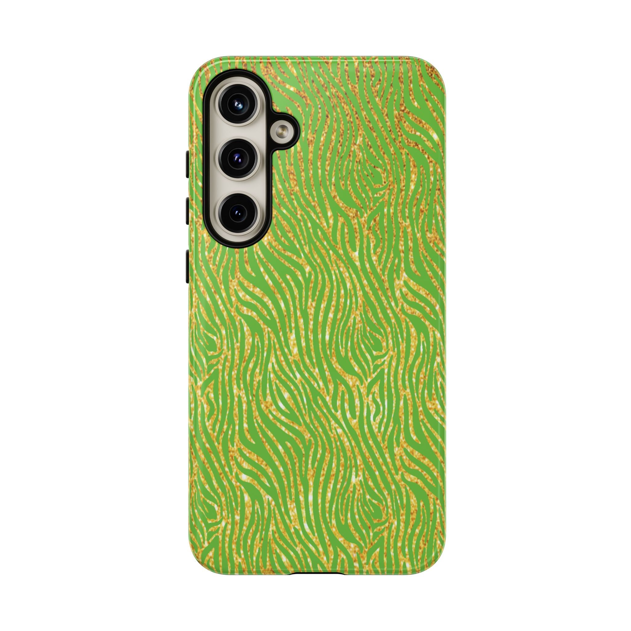 Neon Green Gold Zebra Tough Phone Case for iPhone, Galaxy, or Google Pixel