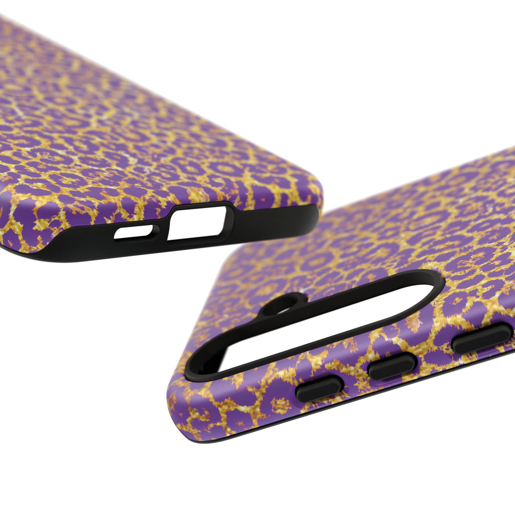 Purple Gold Leopard Tough Phone Case for iPhone, Galaxy, or Google Pixel