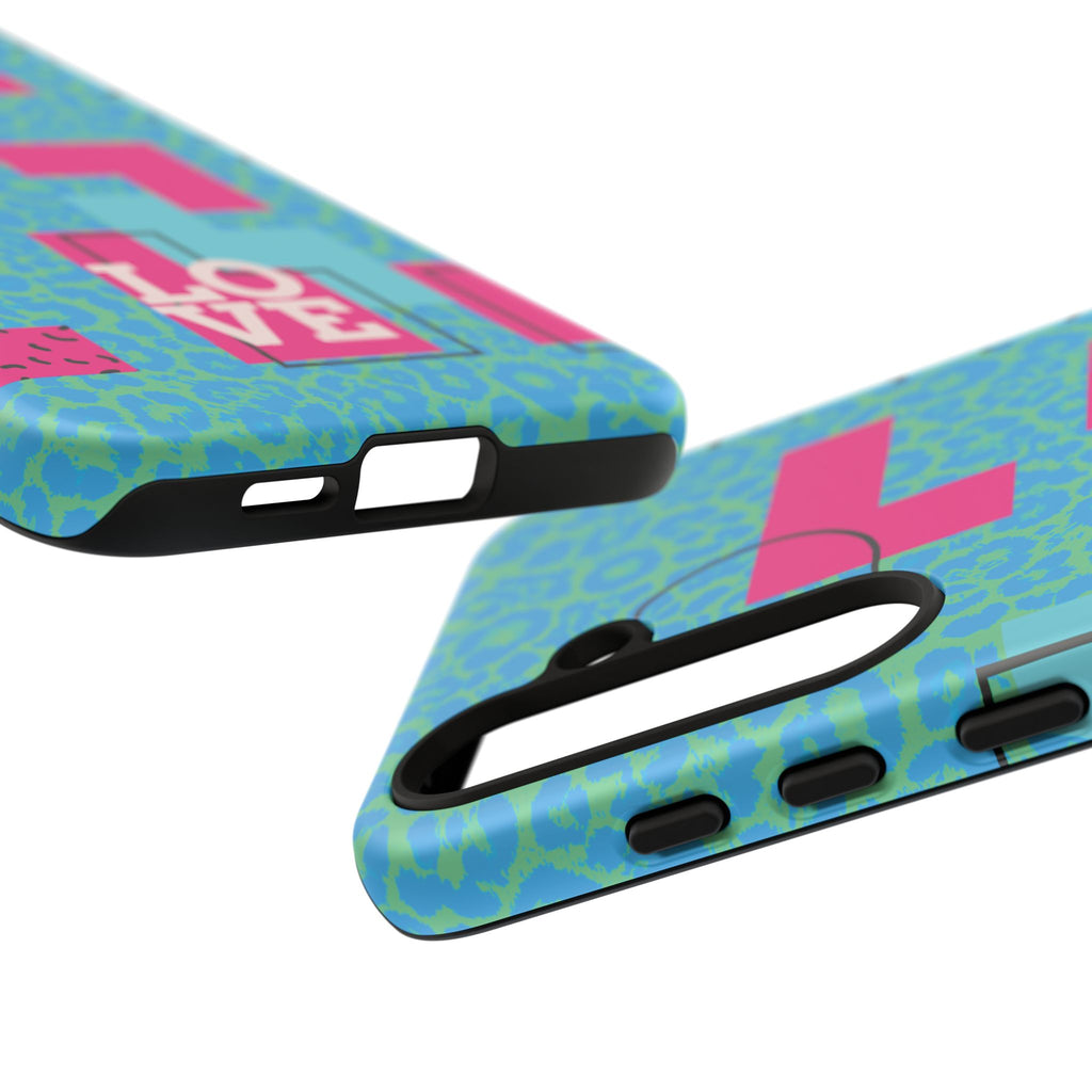 LOVE Aqua Blue Leopard RG Tough Phone Case iPhone, Galaxy, or Google Pixel