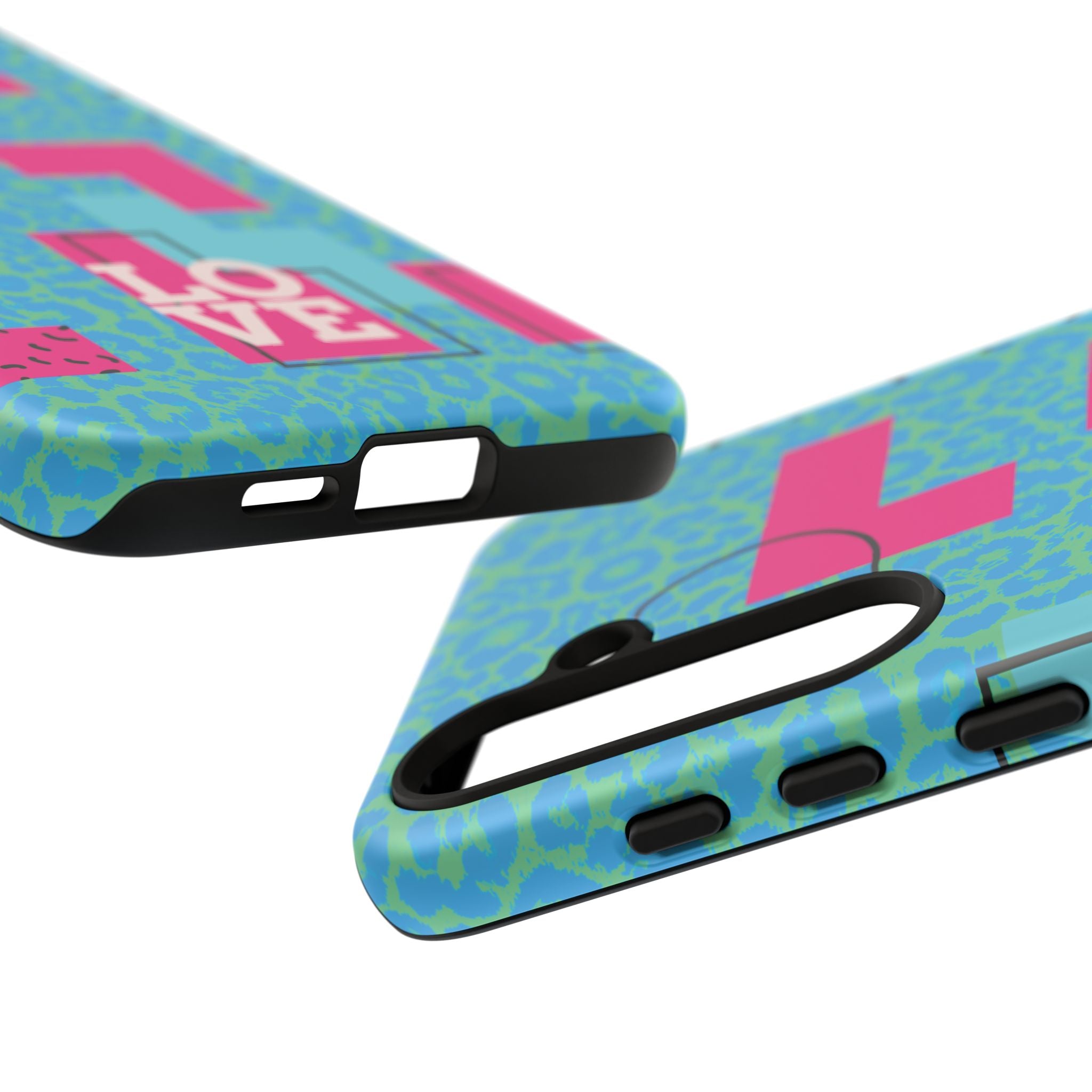 LOVE Aqua Blue Leopard RG Tough Phone Case iPhone, Galaxy, or Google Pixel