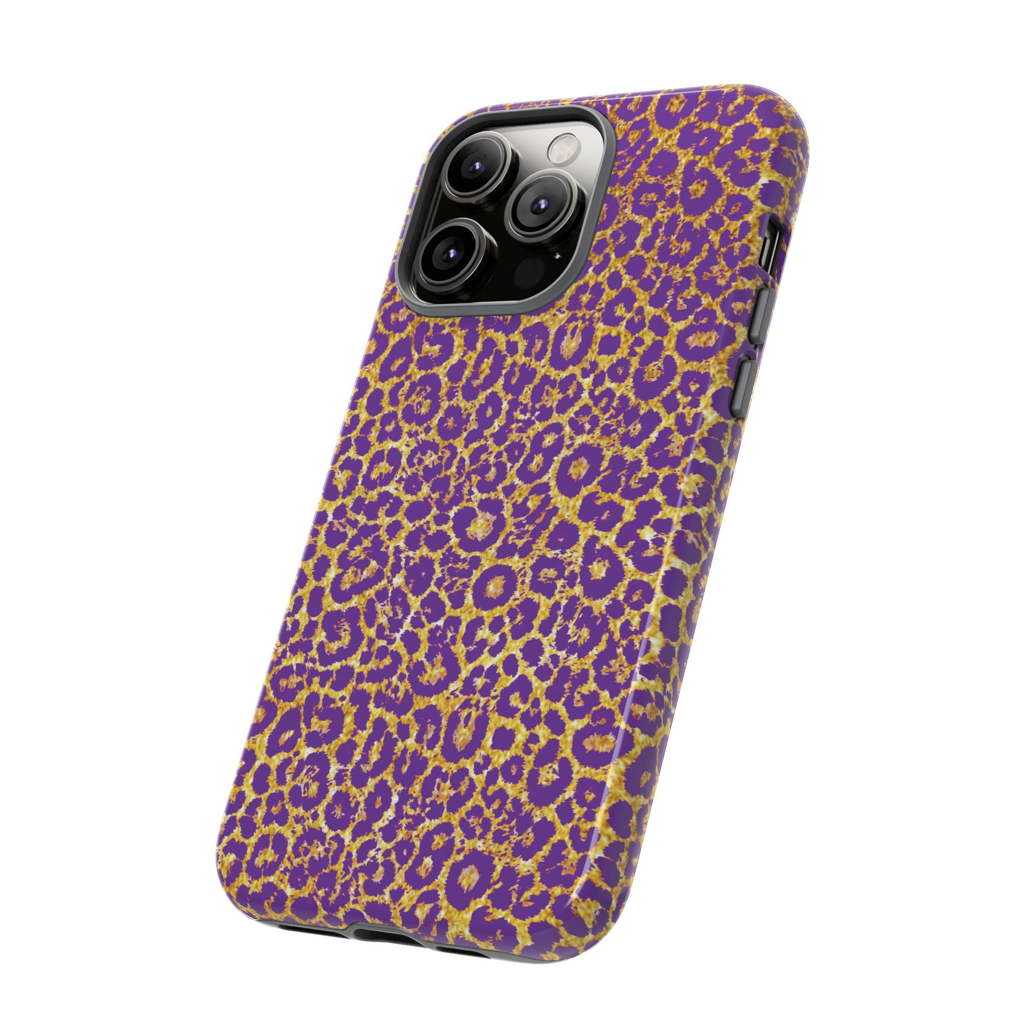 Purple Gold Leopard Tough Phone Case for iPhone, Galaxy, or Google Pixel