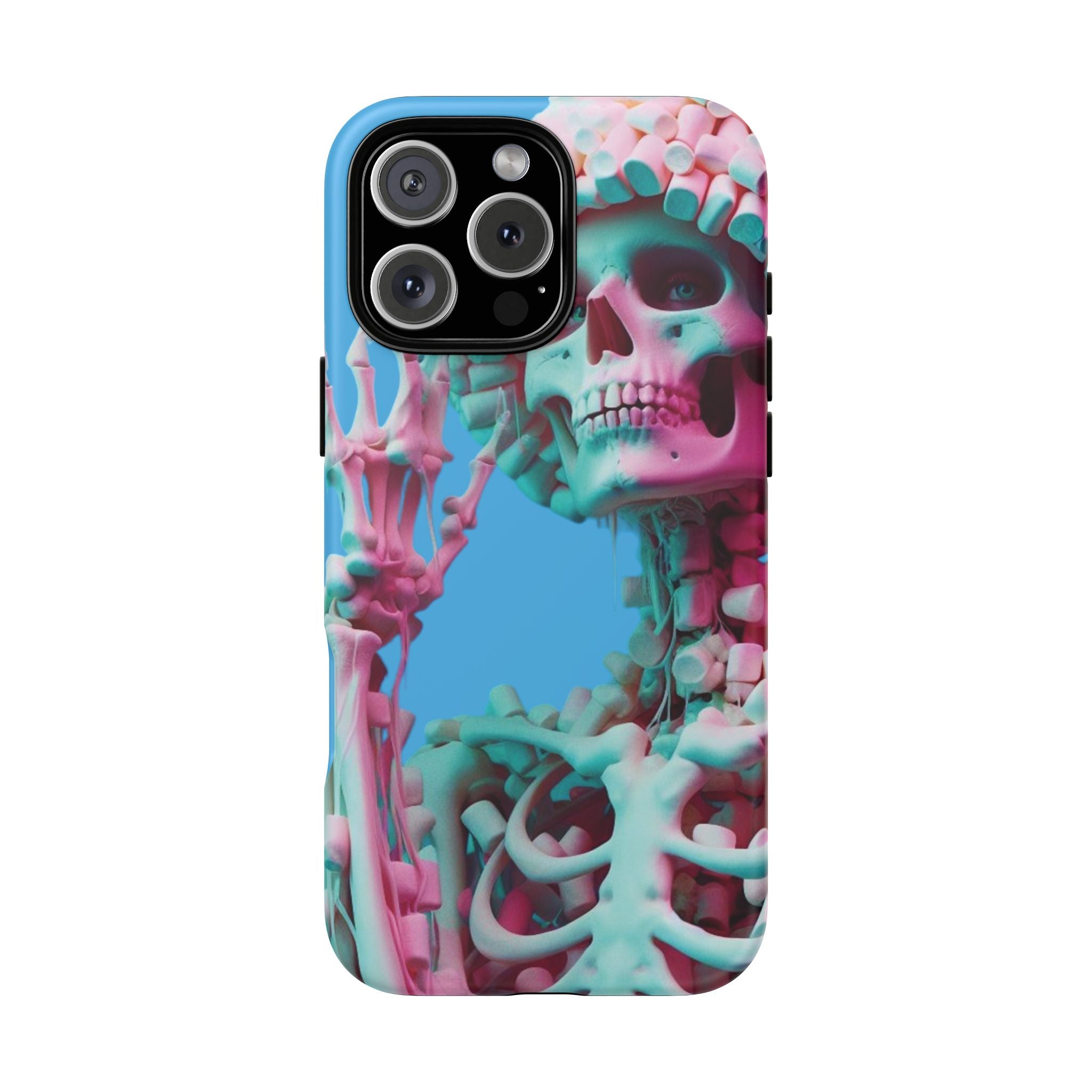Neon Pink Skeleton Blue Tough Phone Case for iPhone, Galaxy or Google Pixel