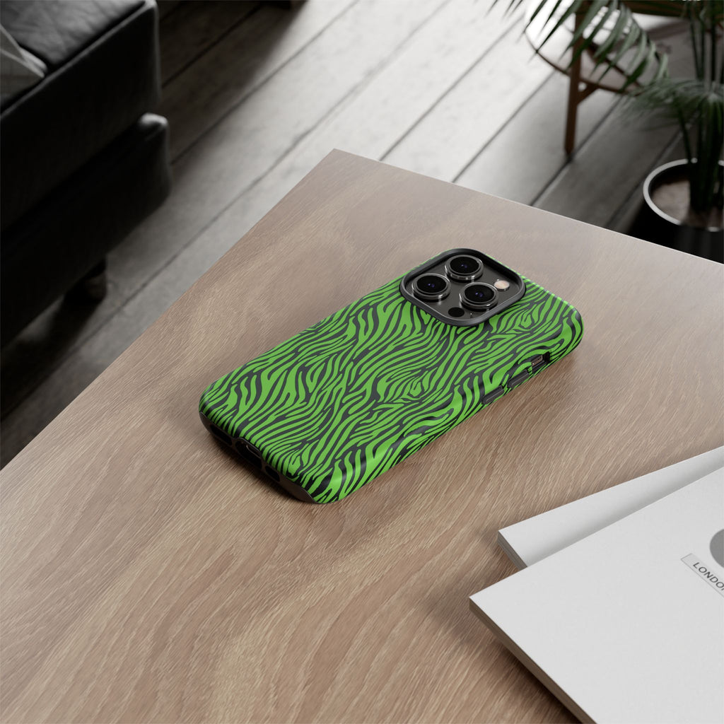 Neon Green Zebra Tough Phone Case iPhone, Galaxy, or Google Pixel