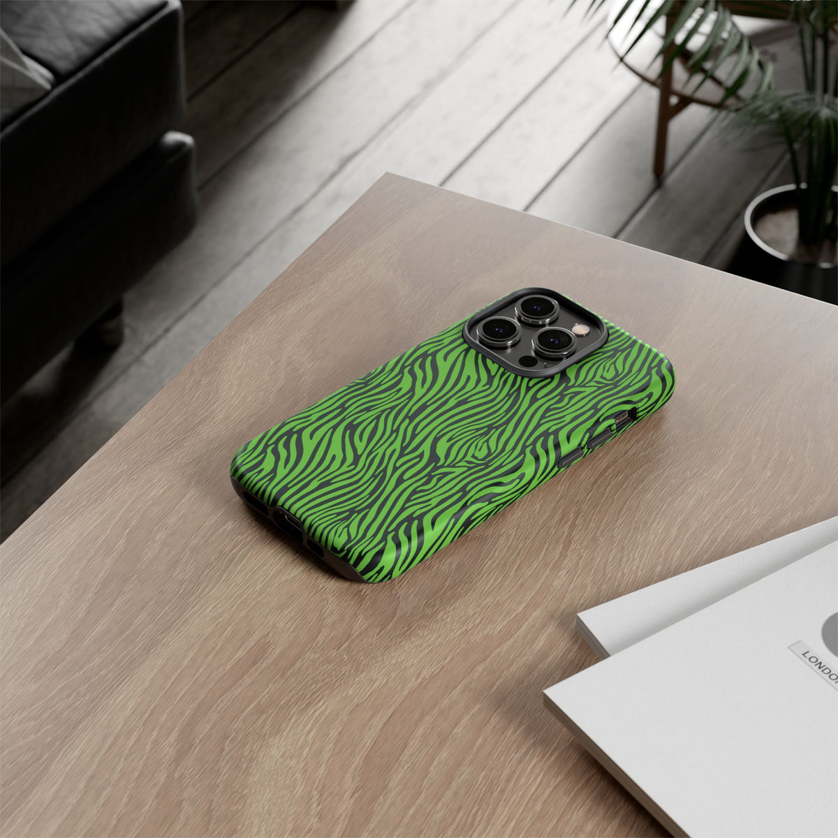 Neon Green Zebra Tough Phone Case iPhone, Galaxy, or Google Pixel