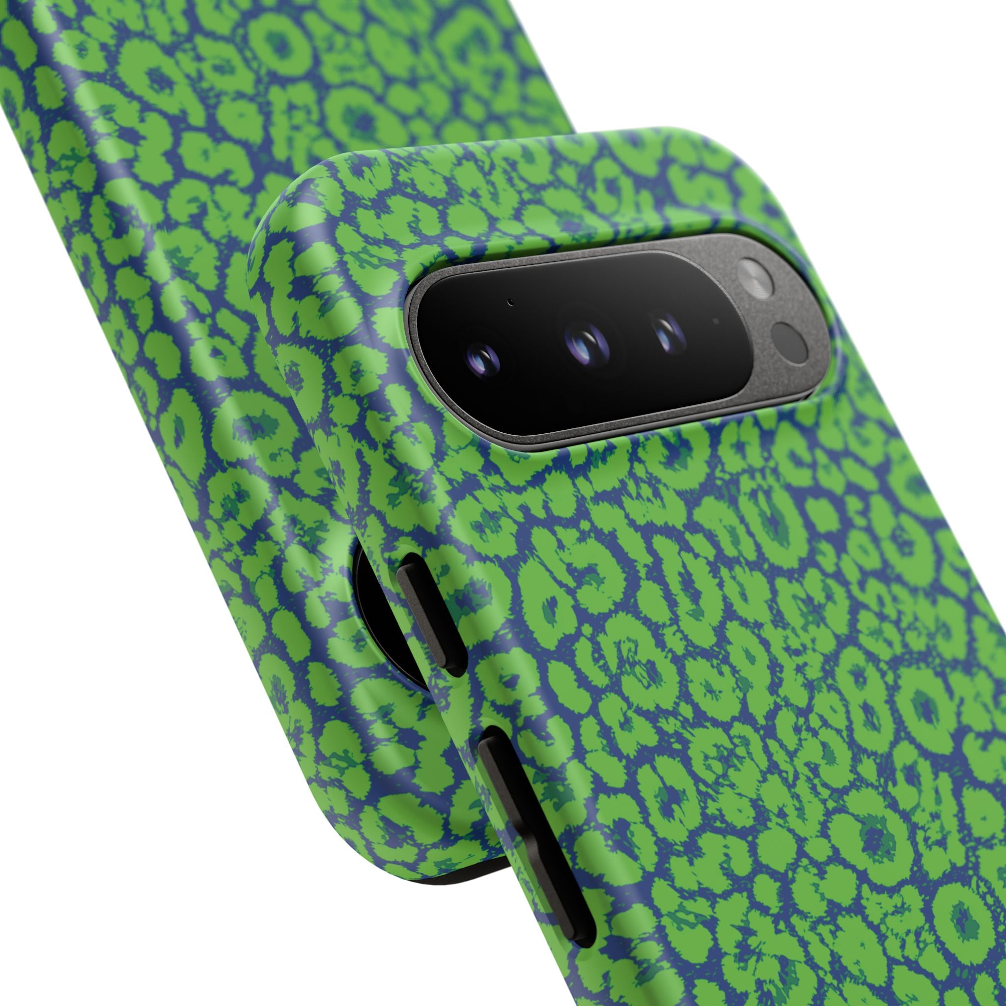 Blue Neon Green  Leopard Tough Phone Case for iPhone, Galaxy, or Google Pixel