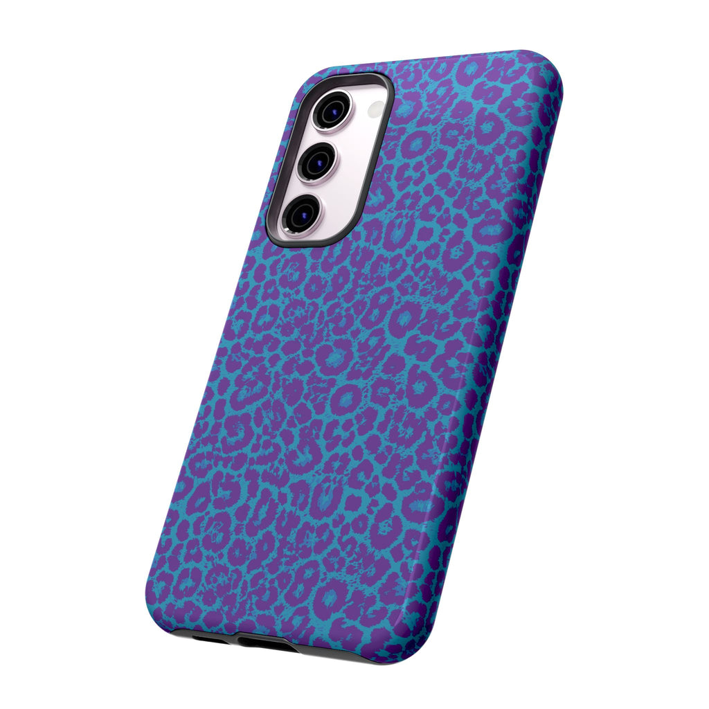 Leopard Printed Purple Blue Tough Phone Case for iPhone, Galaxy, or Google Pixel