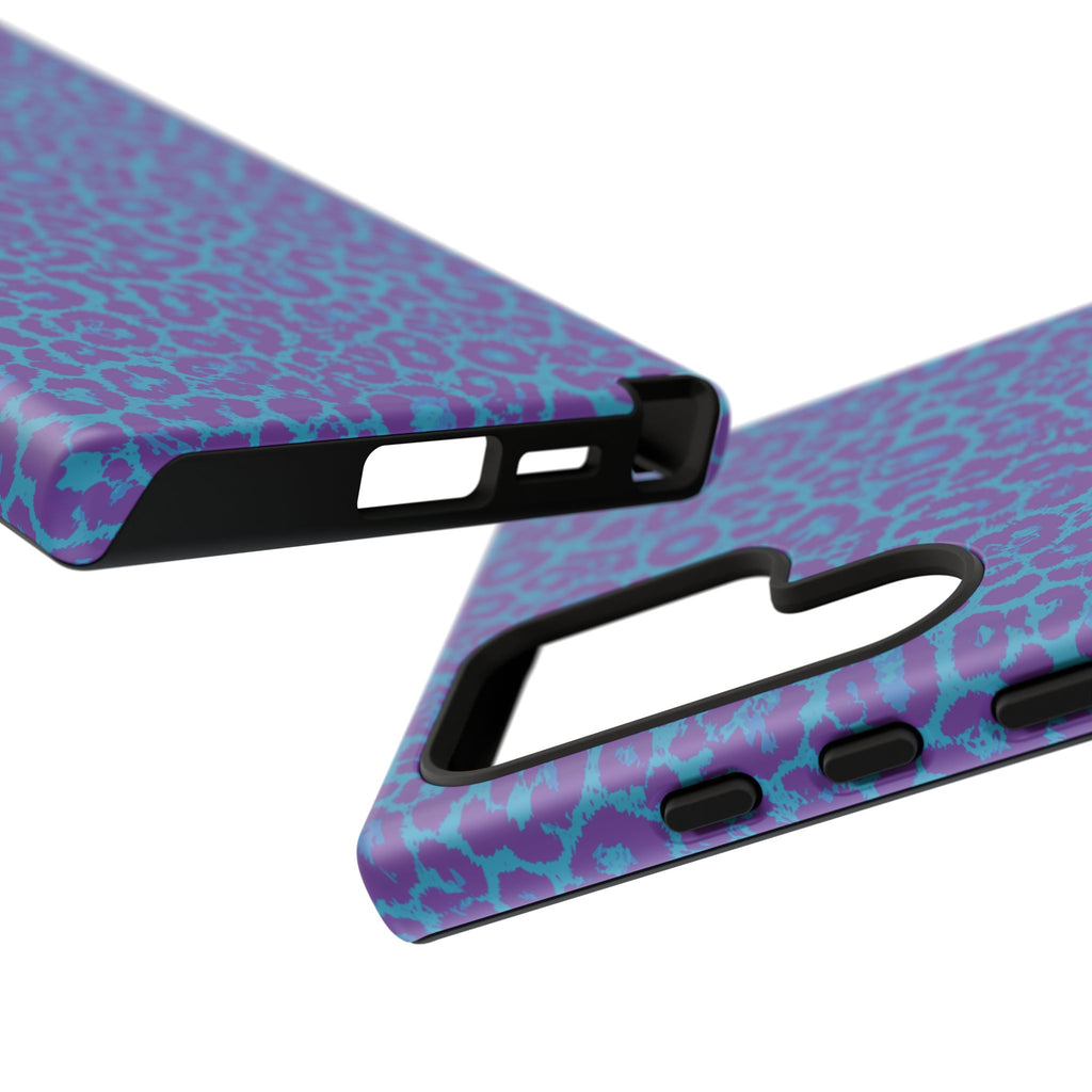 Leopard Printed Purple Blue Tough Phone Case for iPhone, Galaxy, or Google Pixel