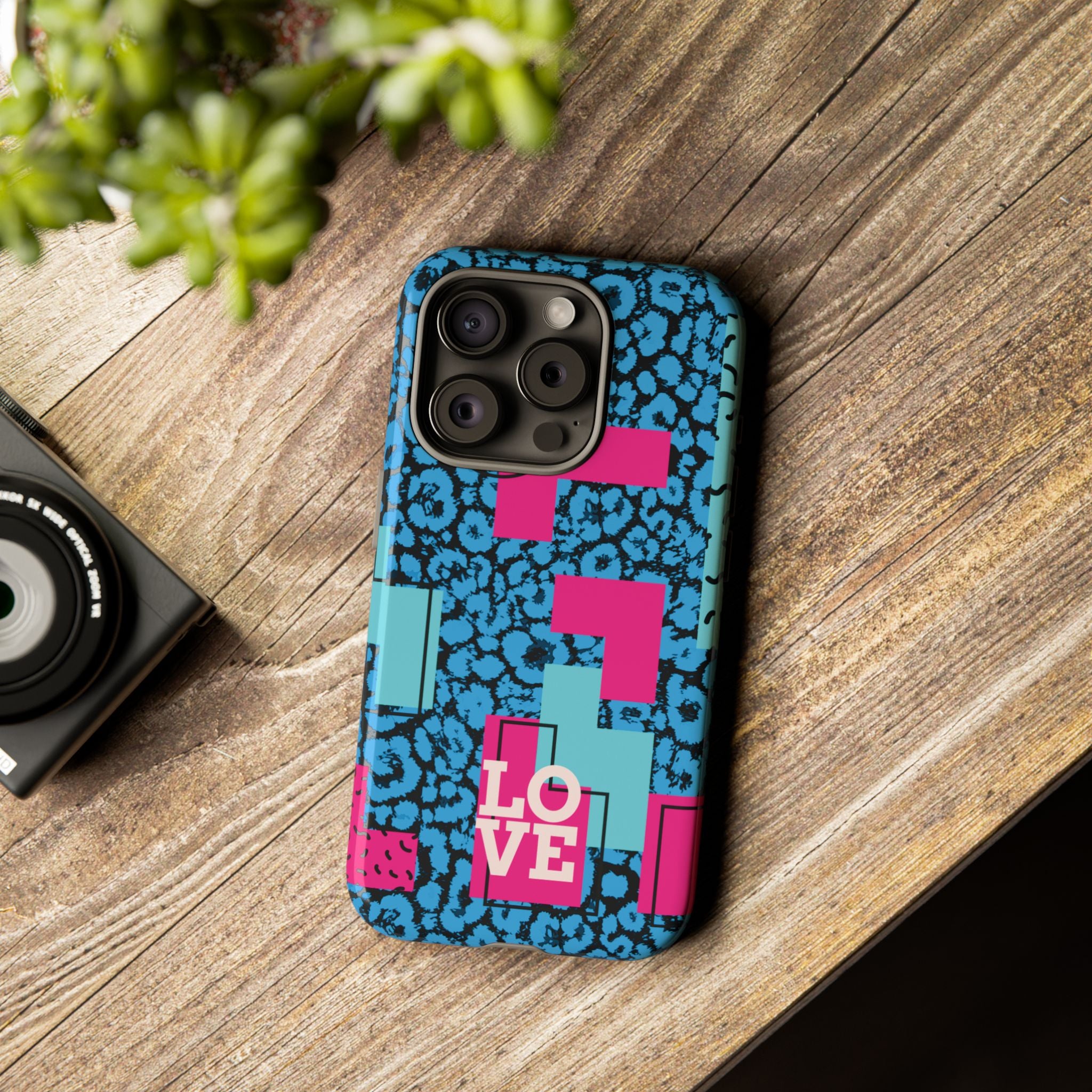 LOVE Blue Leopard 80s Vibe Tough Case for iPhone, Galaxy, or Google Pixel