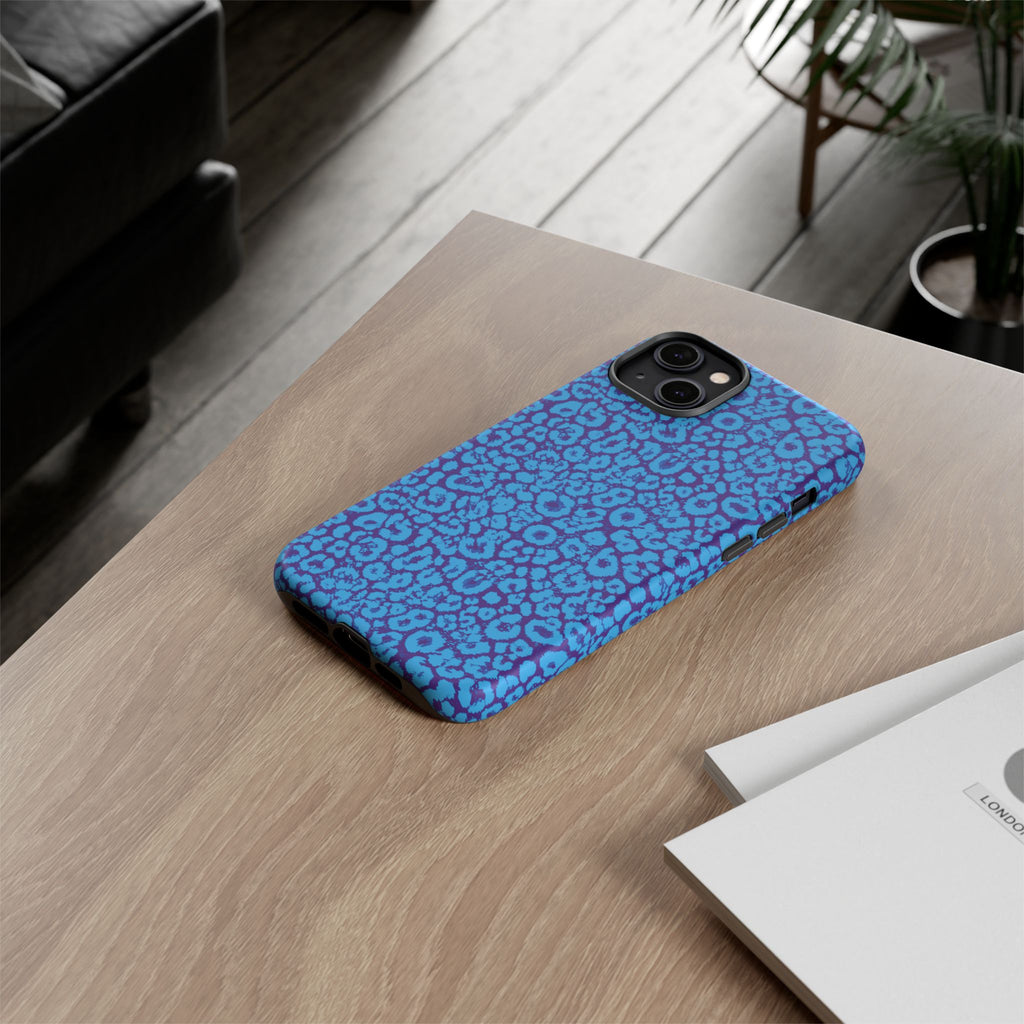 Blue Purple Leopard Tough Phone Case iPhone, Galaxy, or Google Pixel
