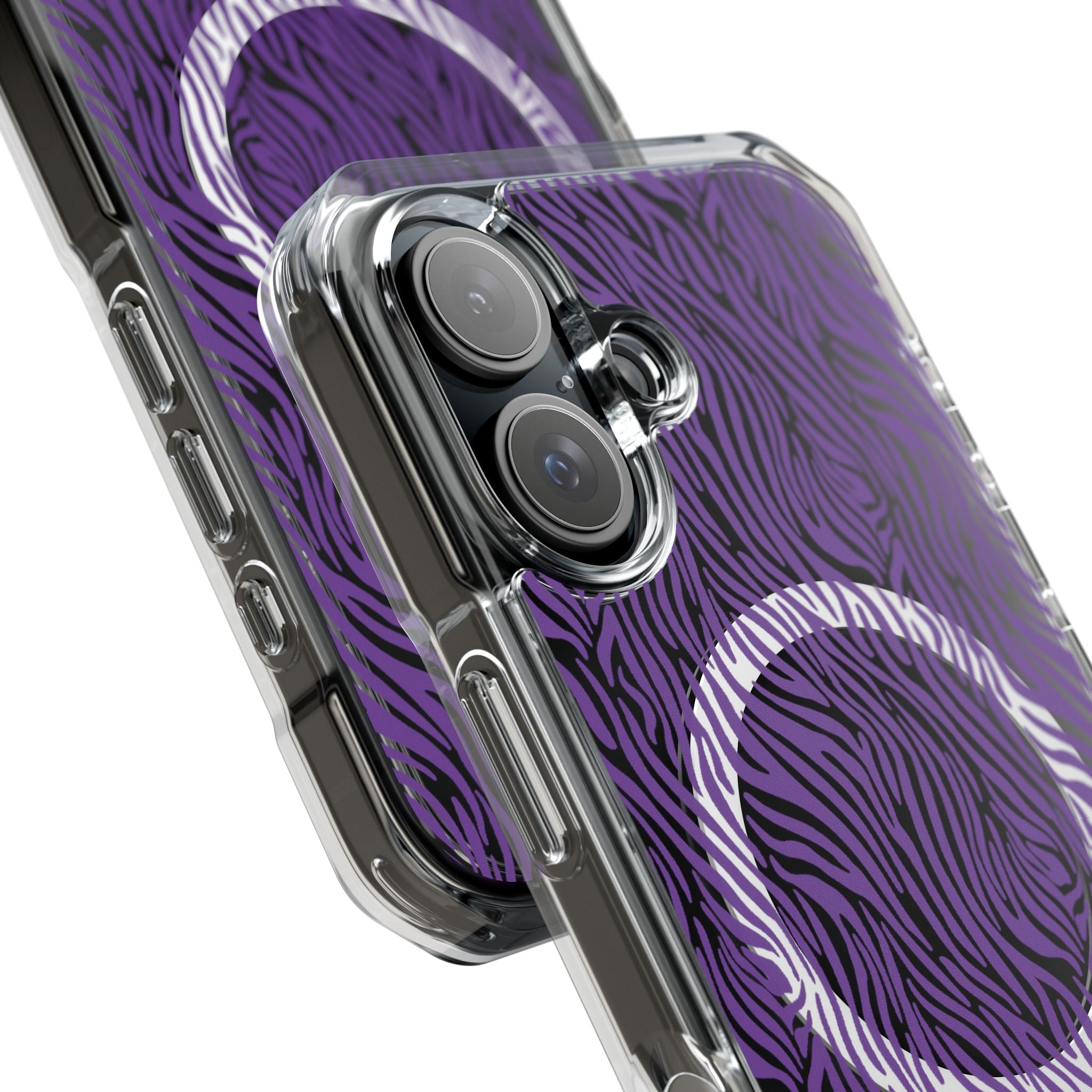 Purple Zebra Magnetic iPhone 14, 15, 16 Series Clear Impact Cases