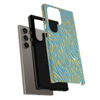 Blue Gold Zebra Tough Case for iPhone, Galaxy, or Google Pixel