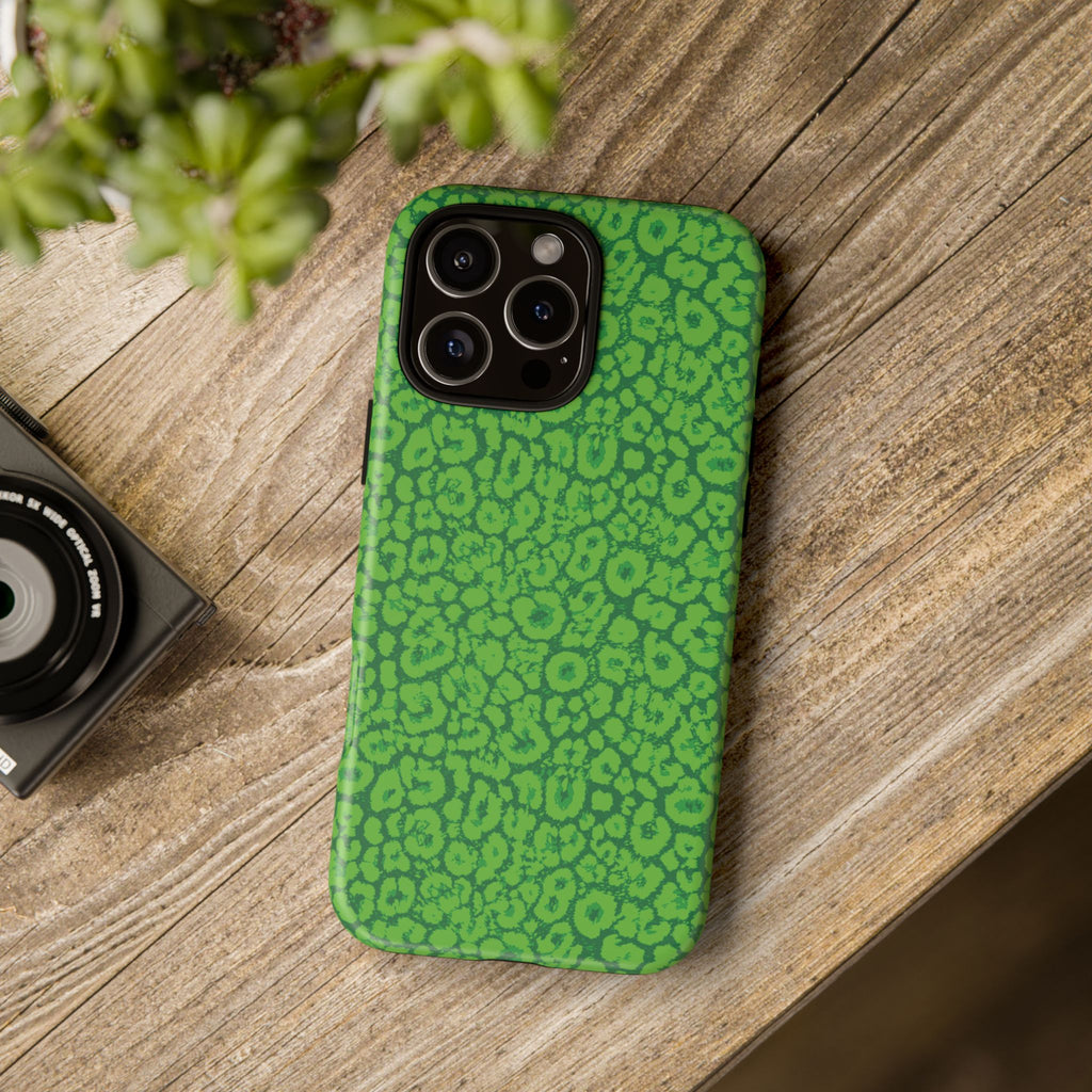 Neon Green Leopard Tough Phone Case for iPhone, Galaxy, or Google Pixel