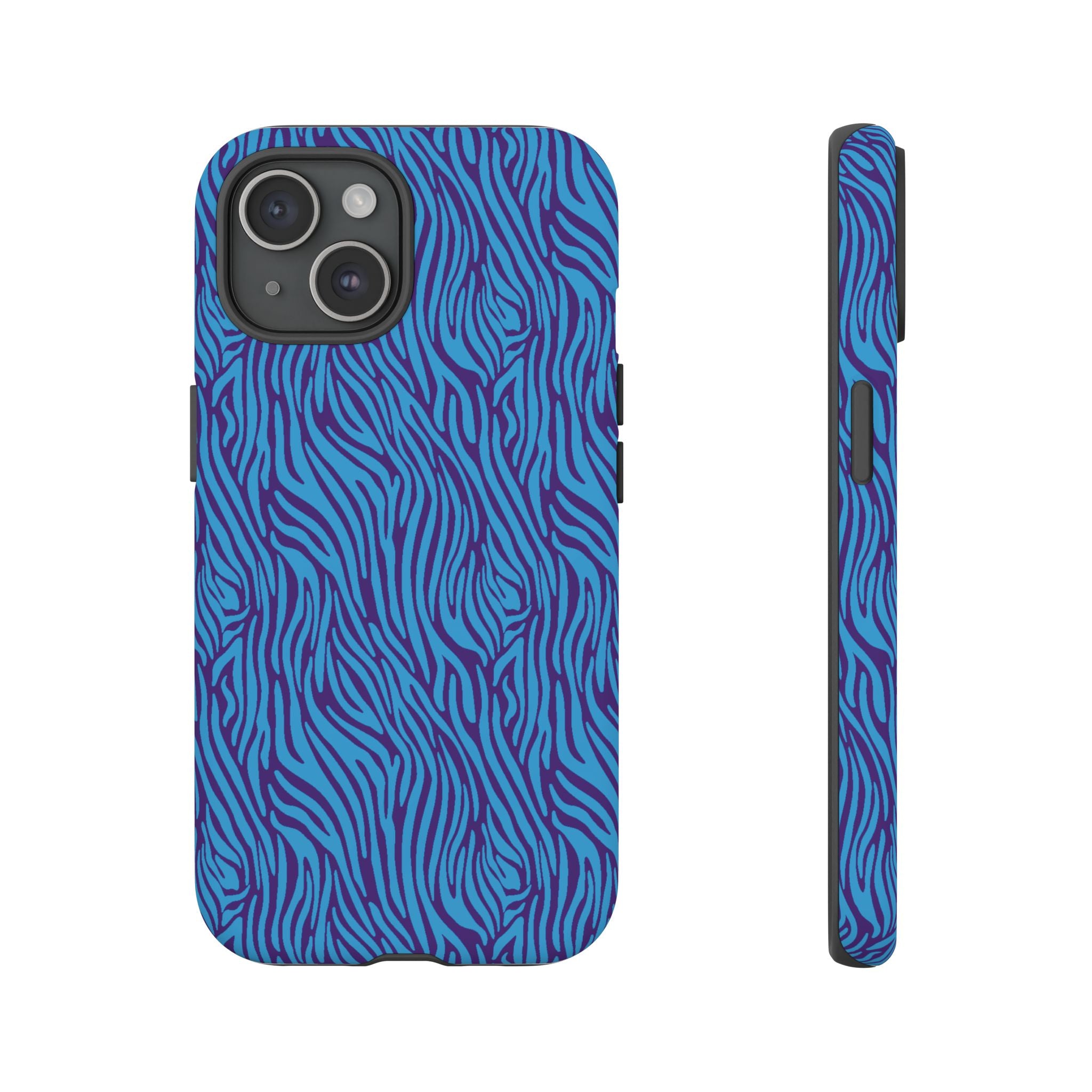 Zebra Print Blue and Purple Tough Case for iPhone, Galaxy or Google Pixel