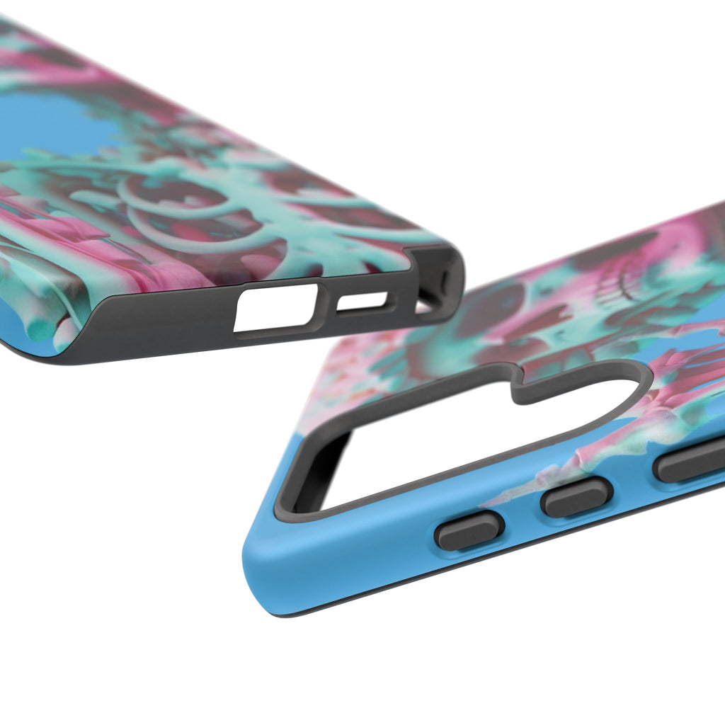 Neon Pink Skeleton Blue Tough Phone Case for iPhone, Galaxy or Google Pixel