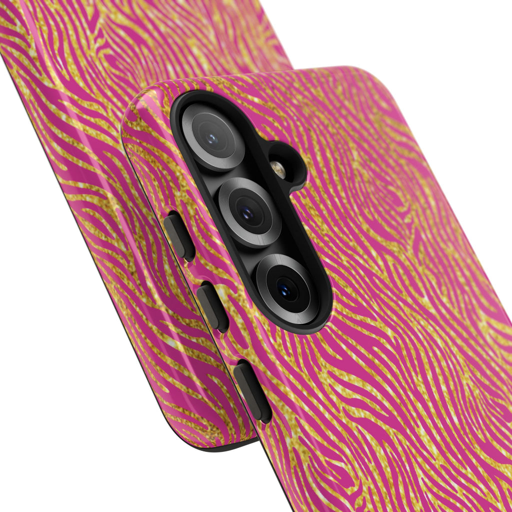 Pink Gold Zebra Print Tough Case for iPhone, Galaxy, or Google Pixel