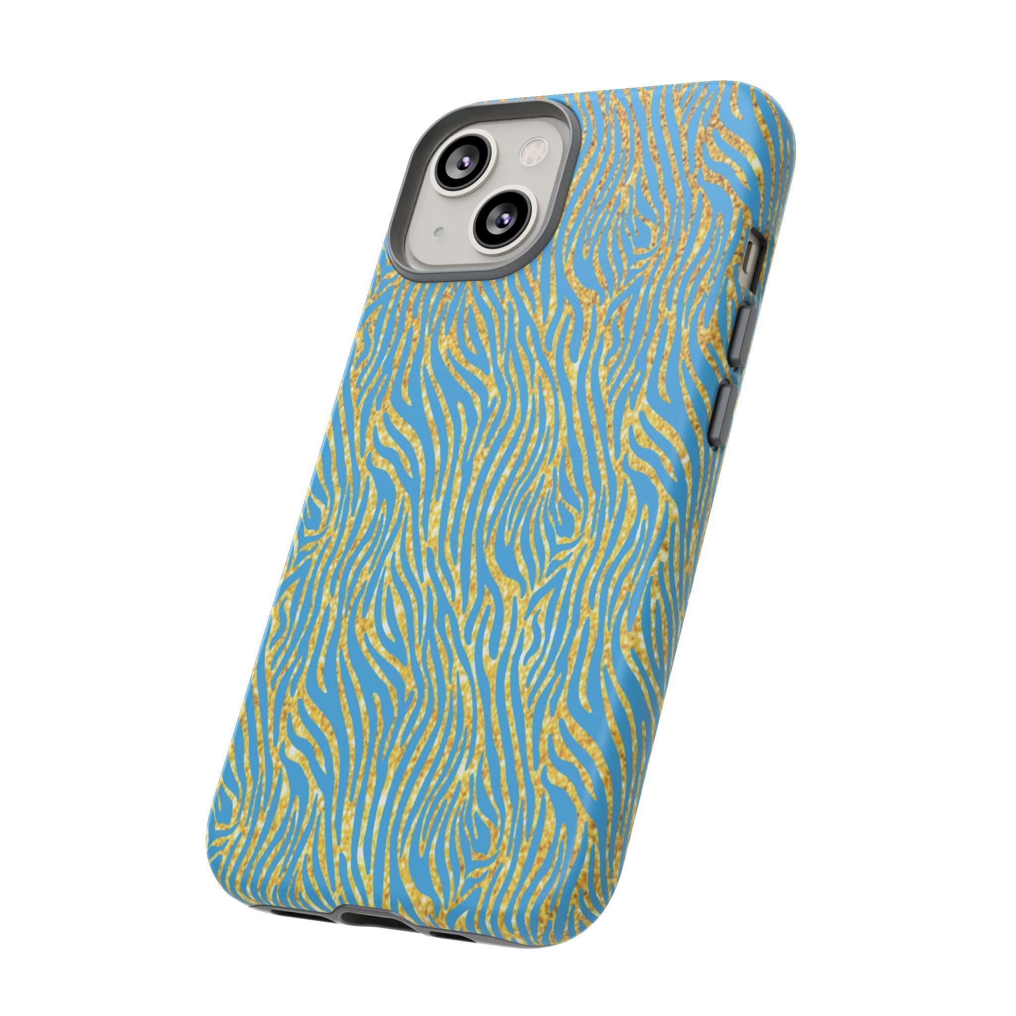 Blue Gold Zebra Tough Case for iPhone, Galaxy, or Google Pixel