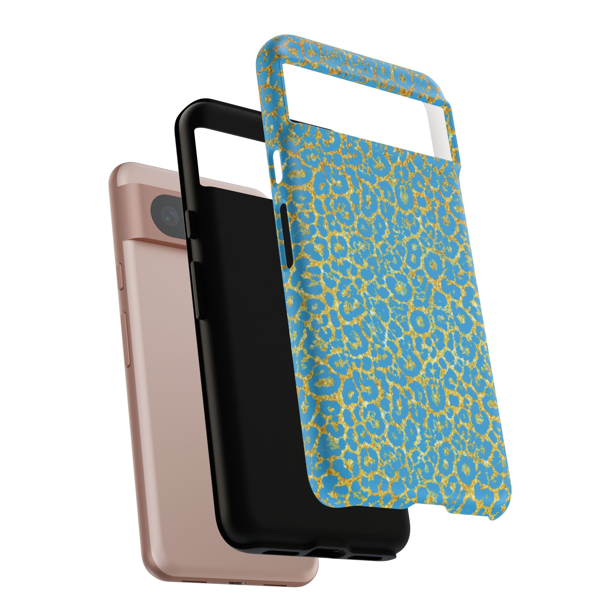 Blue Gold Leopard Tough Phone Case for iPhone, Galaxy, or Google Pixel
