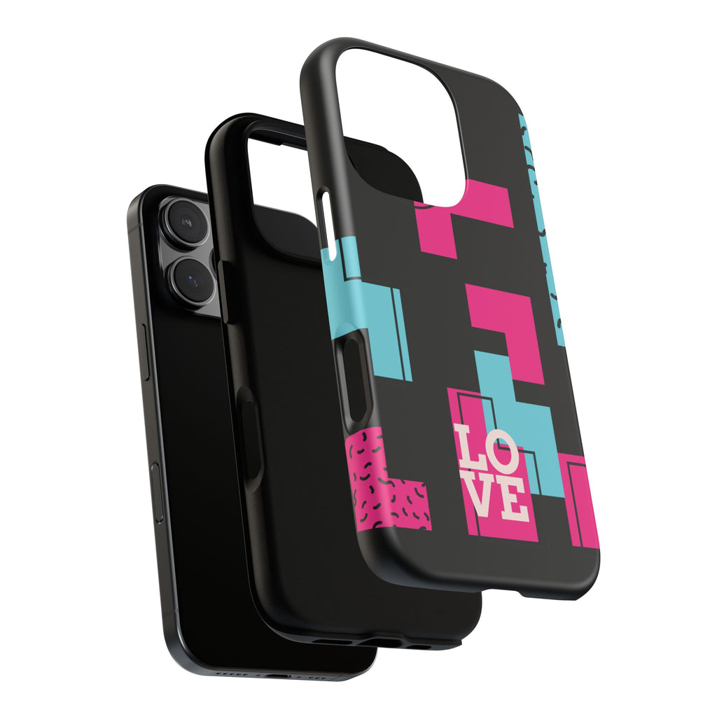 Retro Blocks LOVE Tough Case for iPhone, Galaxy or Google Pixel