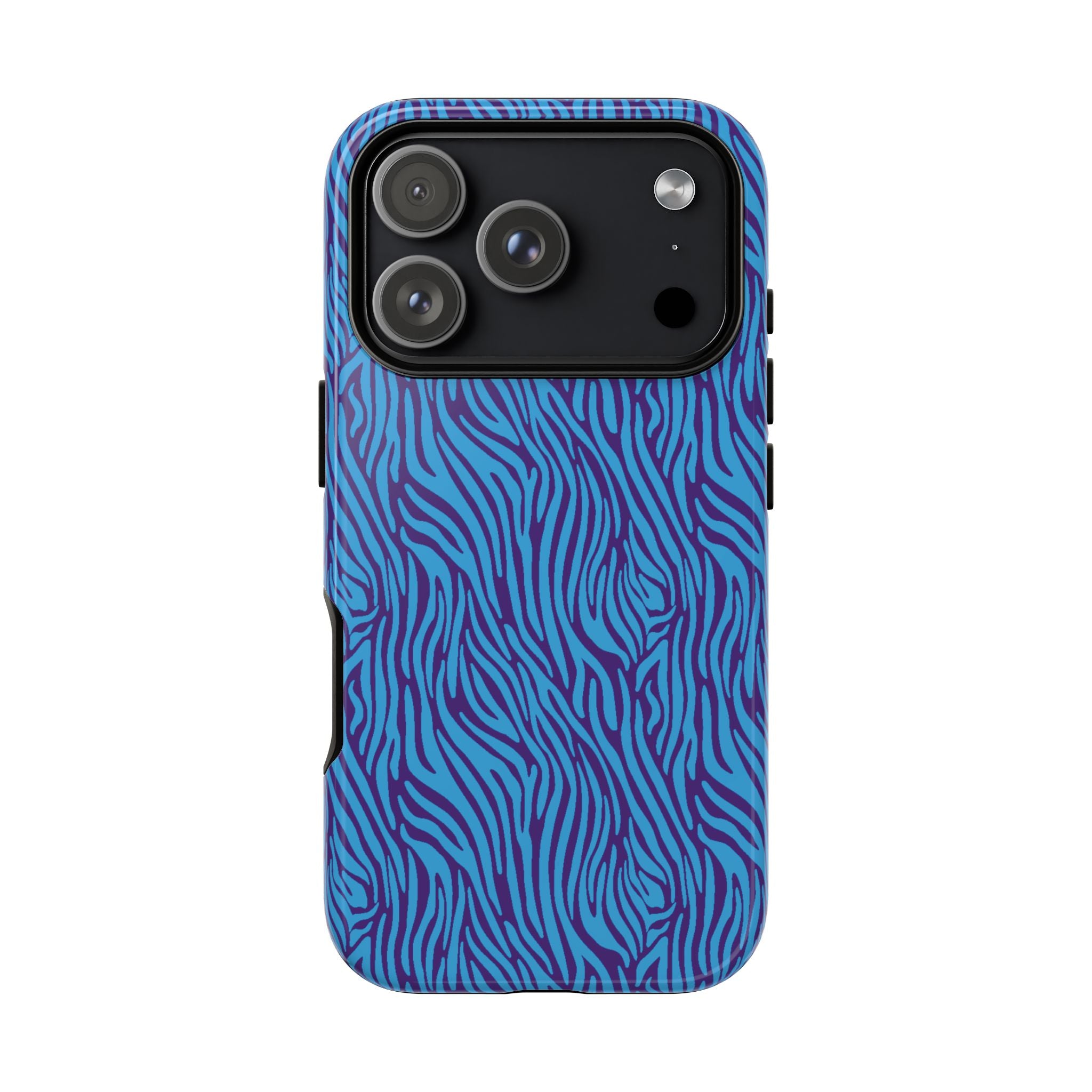 Zebra Print Blue and Purple Tough Case for iPhone, Galaxy or Google Pixel
