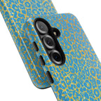 Blue Gold Leopard Tough Phone Case for iPhone, Galaxy, or Google Pixel