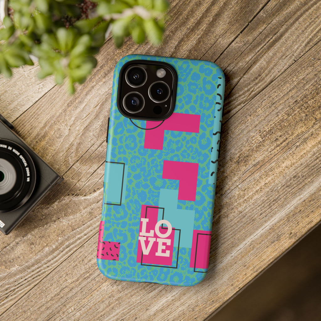 LOVE Aqua Blue Leopard RG Tough Phone Case iPhone, Galaxy, or Google Pixel