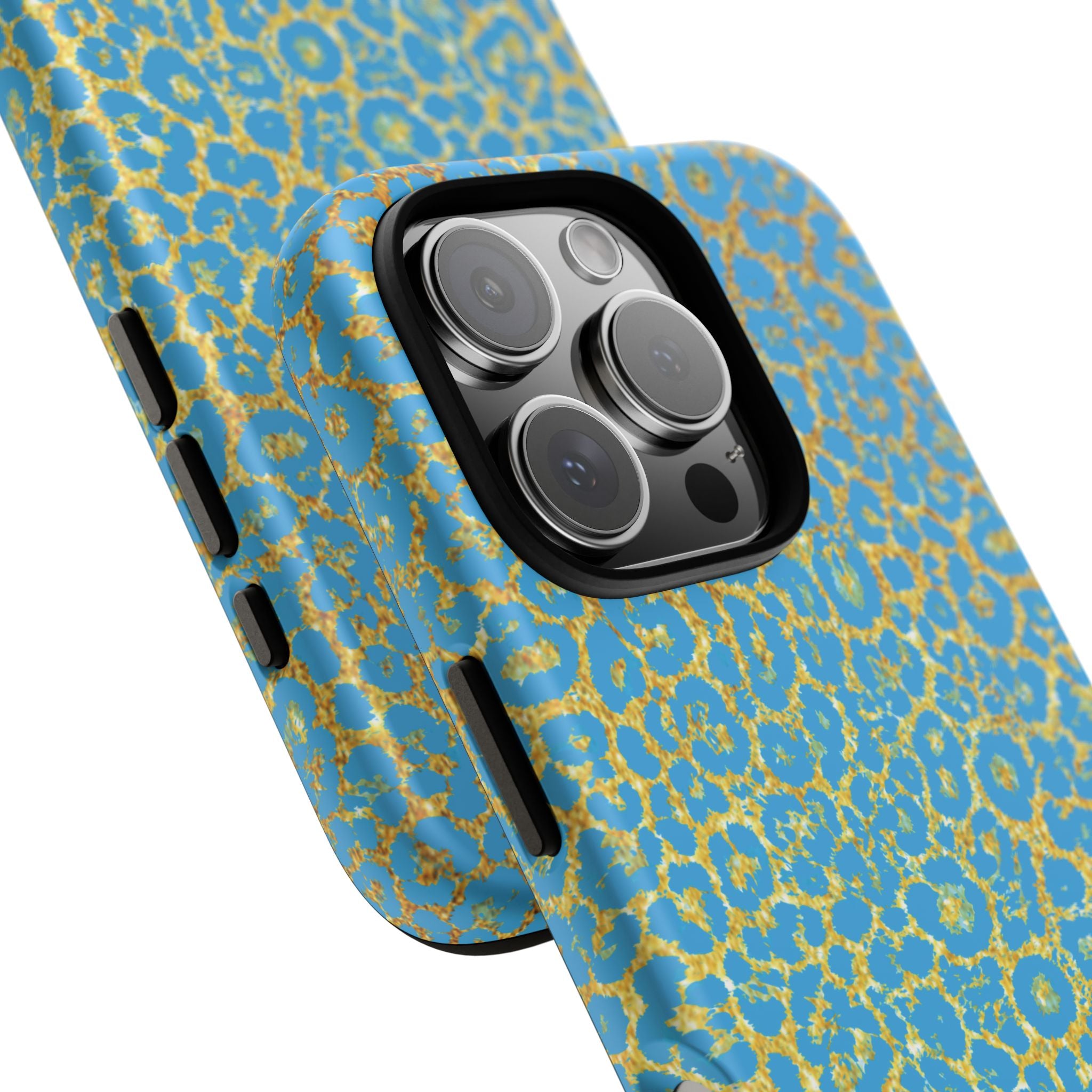 Blue Gold Leopard Tough Phone Case for iPhone, Galaxy, or Google Pixel