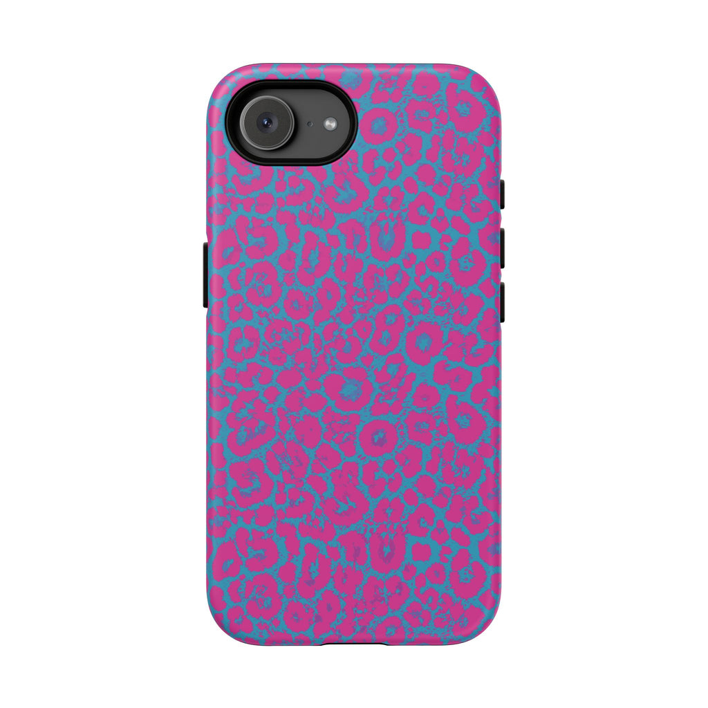 Pink Blue Leopard Tough Phone Case iPhone, Galaxy, or Google Pixel