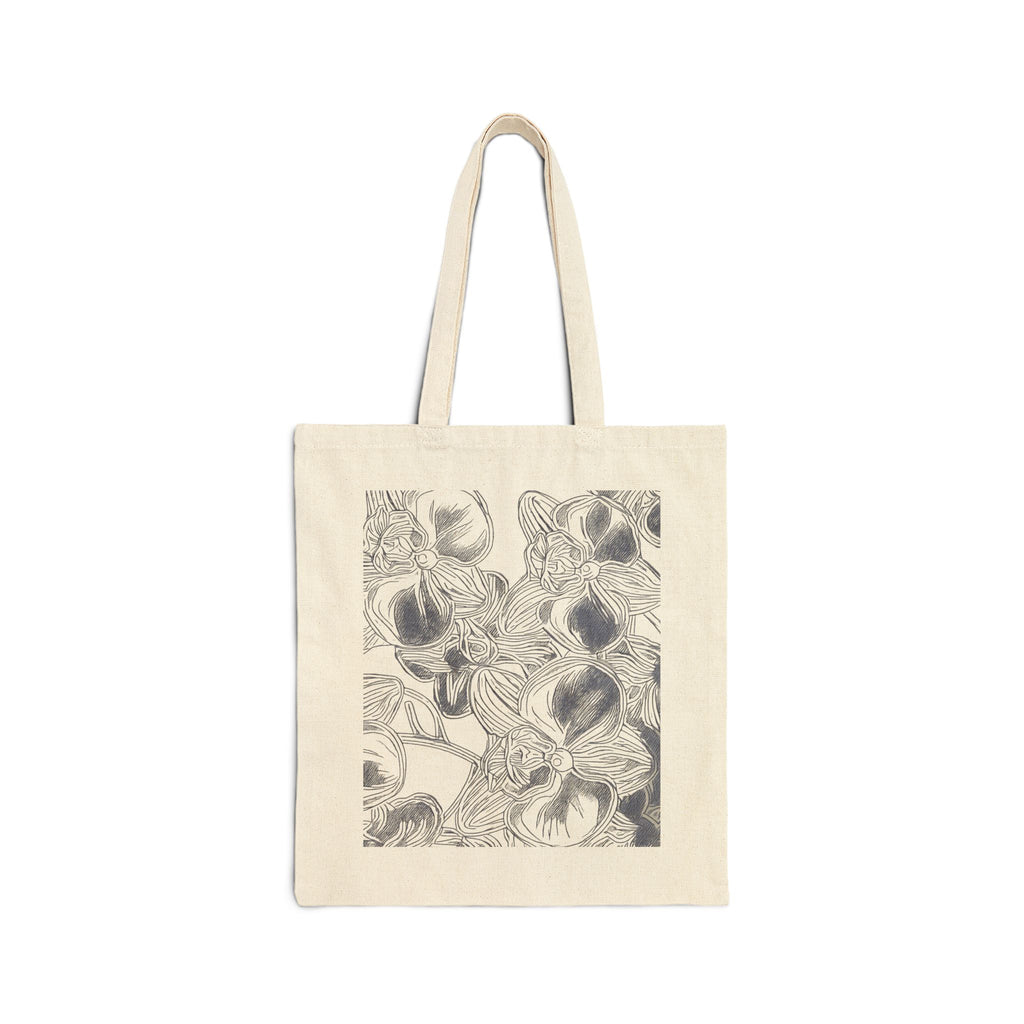Orchids Print Cotton Canvas Tote Bag
