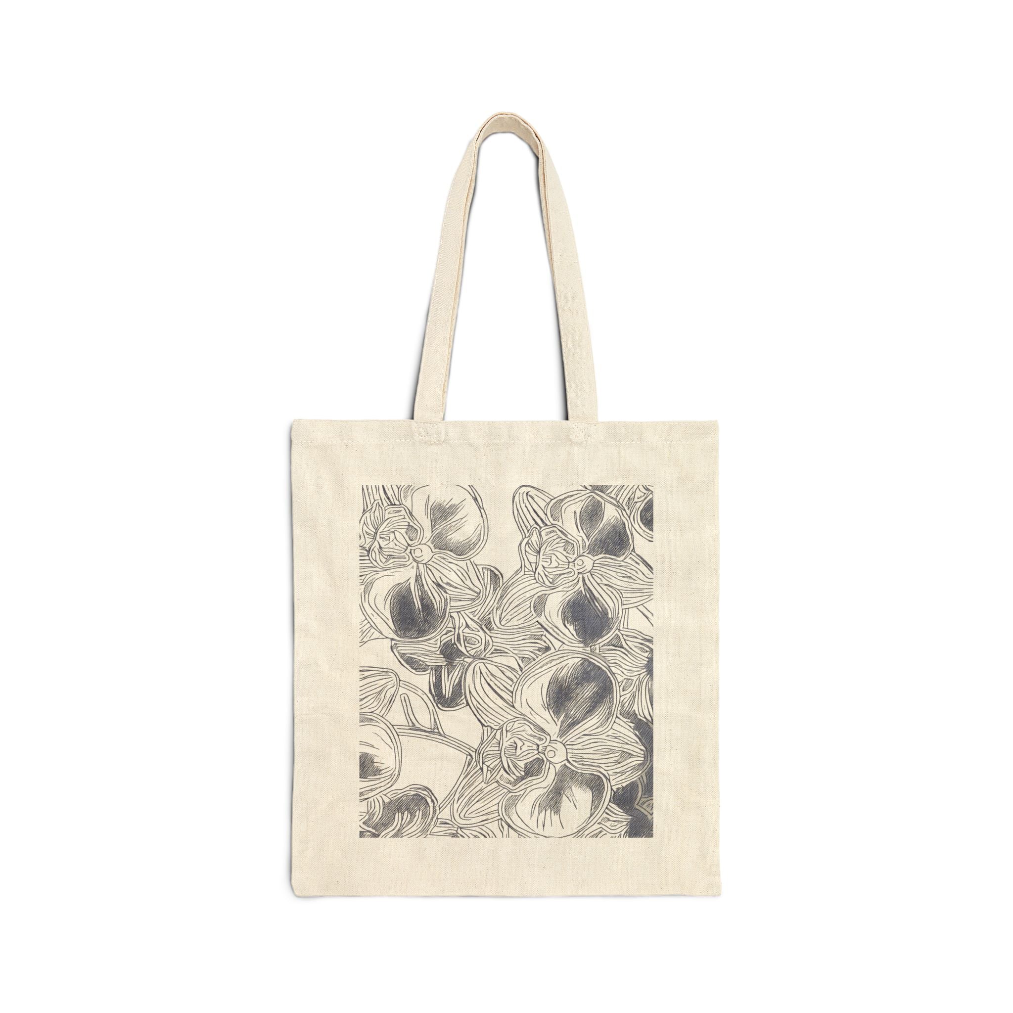 Orchids Print Cotton Canvas Tote Bag
