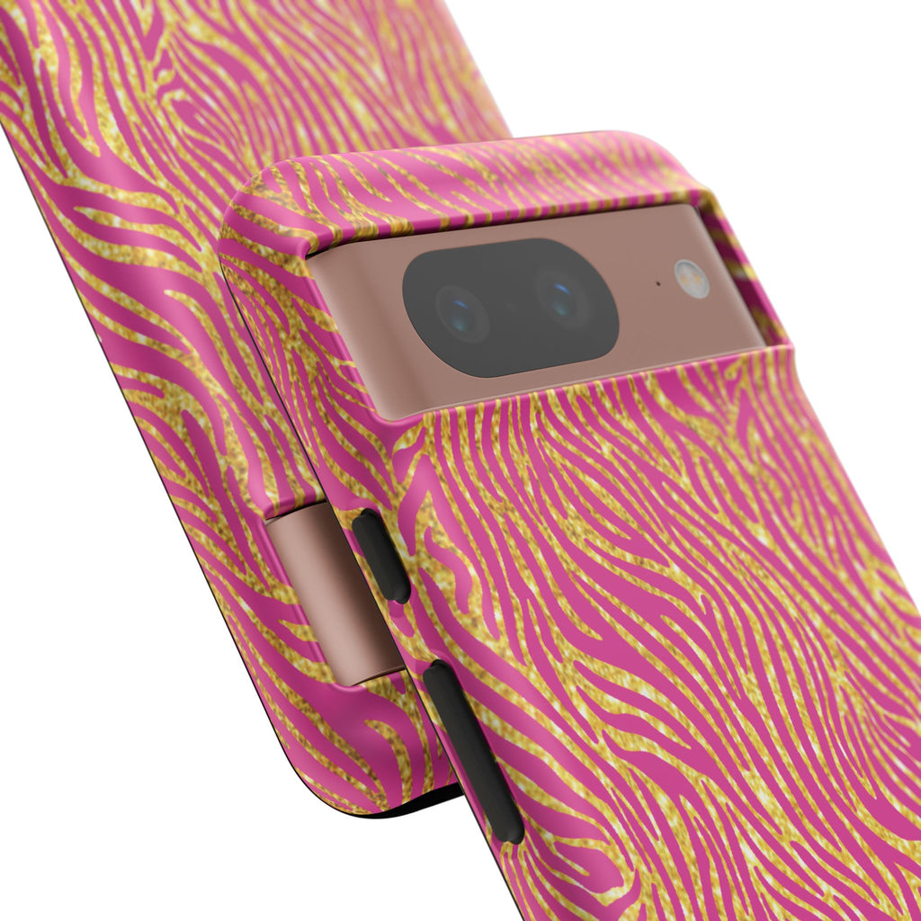 Pink Gold Zebra Print Tough Case for iPhone, Galaxy, or Google Pixel