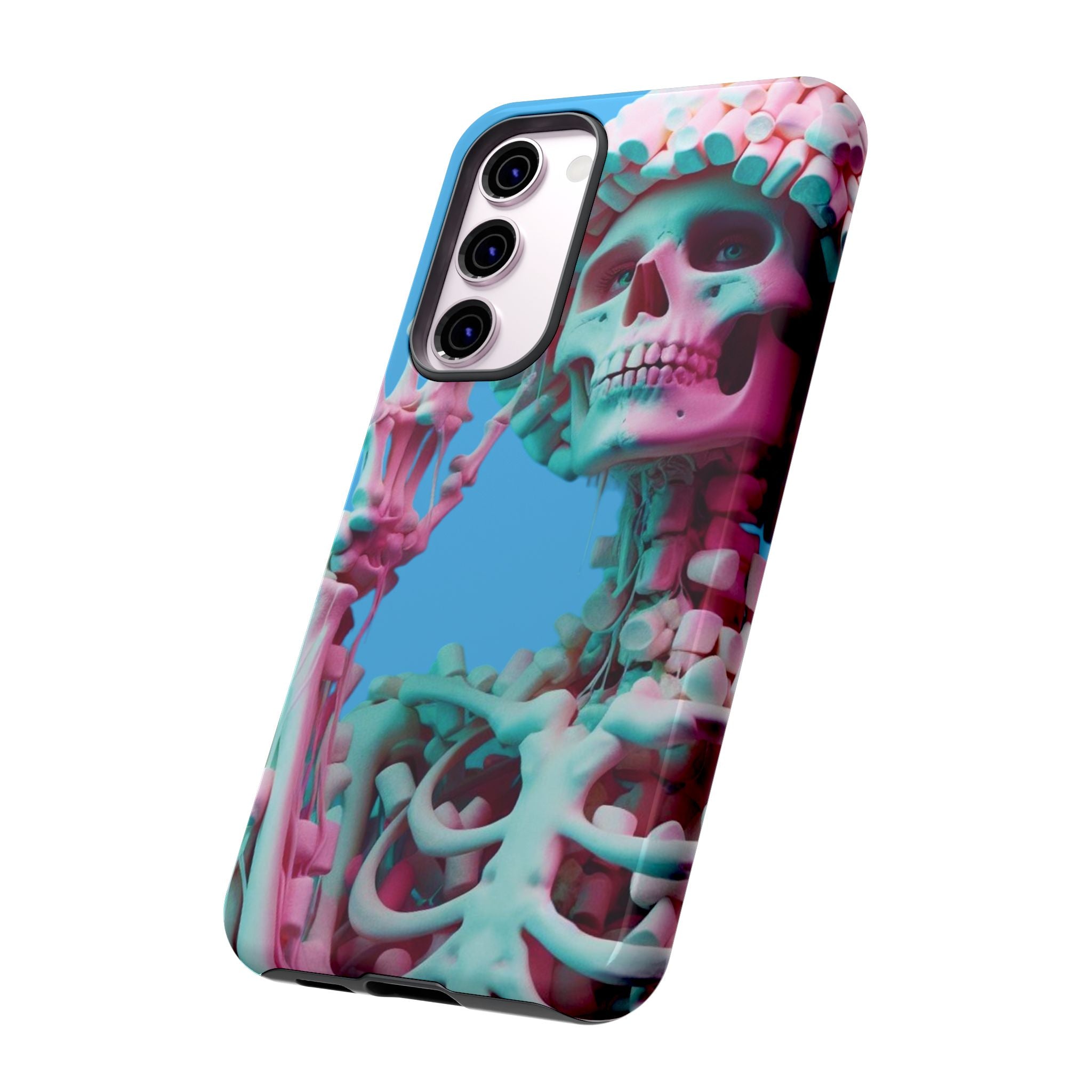 Neon Pink Skeleton Blue Tough Phone Case for iPhone, Galaxy or Google Pixel