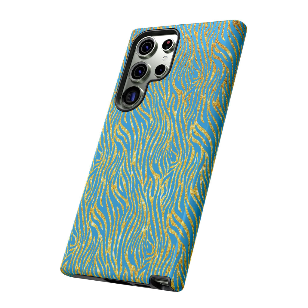 Blue Gold Zebra Tough Case for iPhone, Galaxy, or Google Pixel