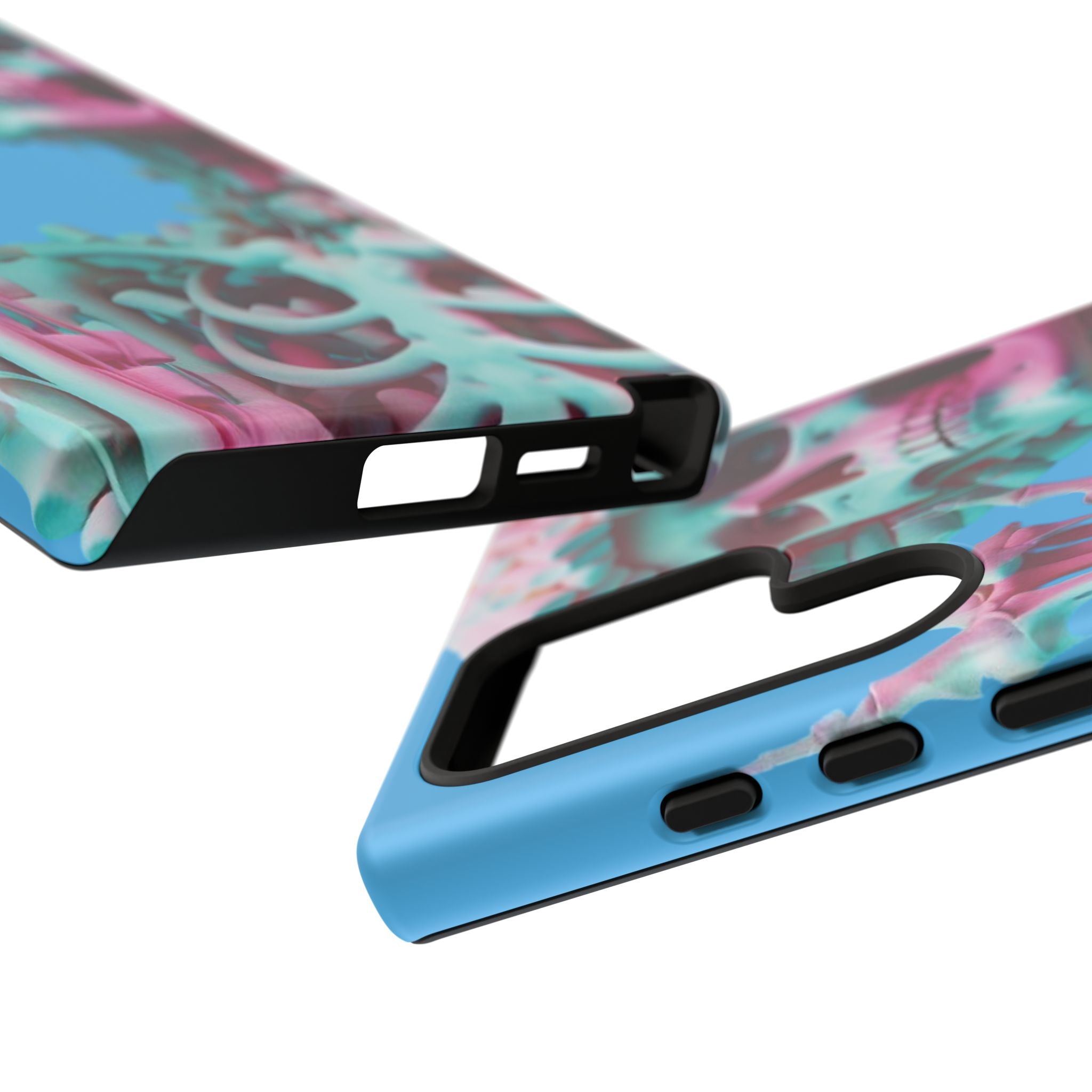 Neon Pink Skeleton Blue Tough Phone Case for iPhone, Galaxy or Google Pixel