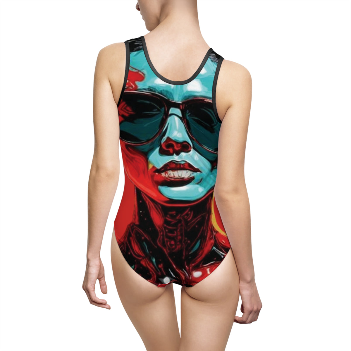Bold Pop-Art Sunglasses Portrait Swimsuit — Women's One-Piece