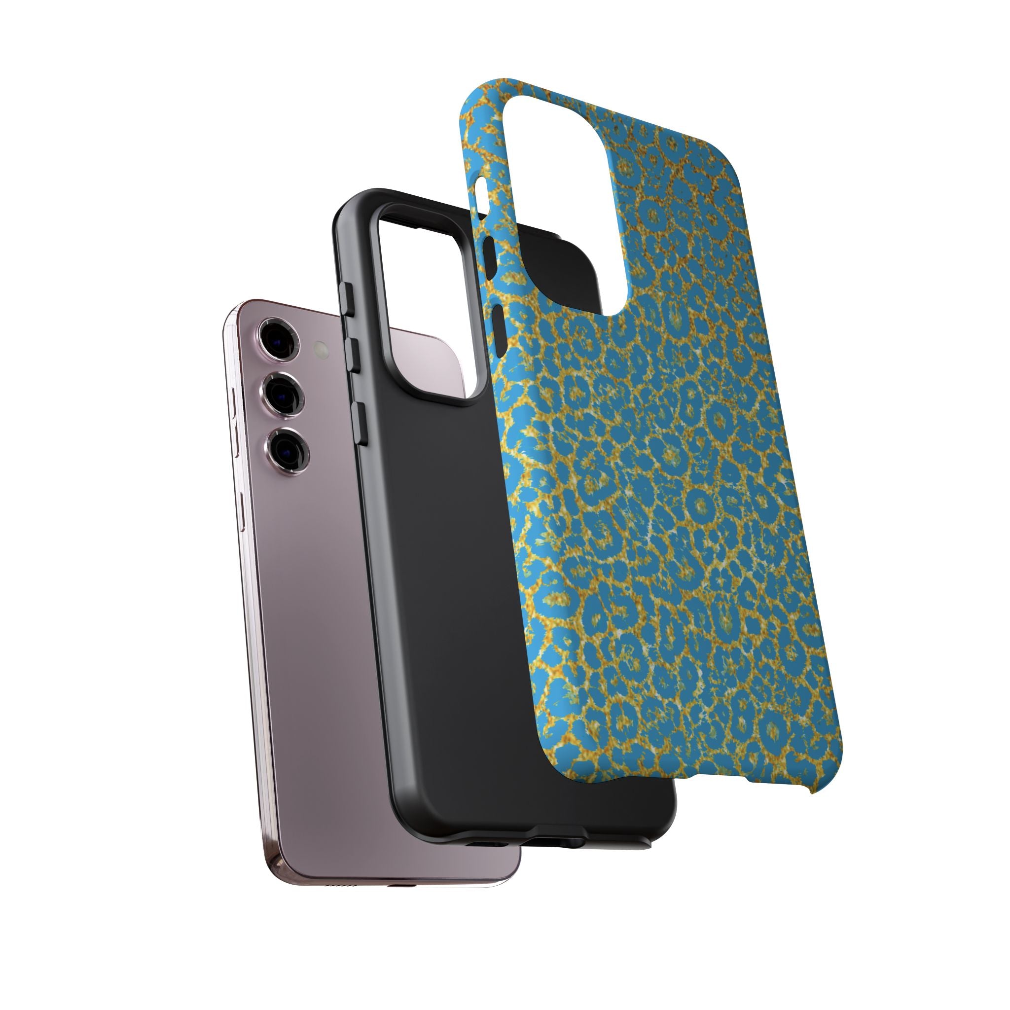 Blue Gold Leopard Tough Phone Case for iPhone, Galaxy, or Google Pixel