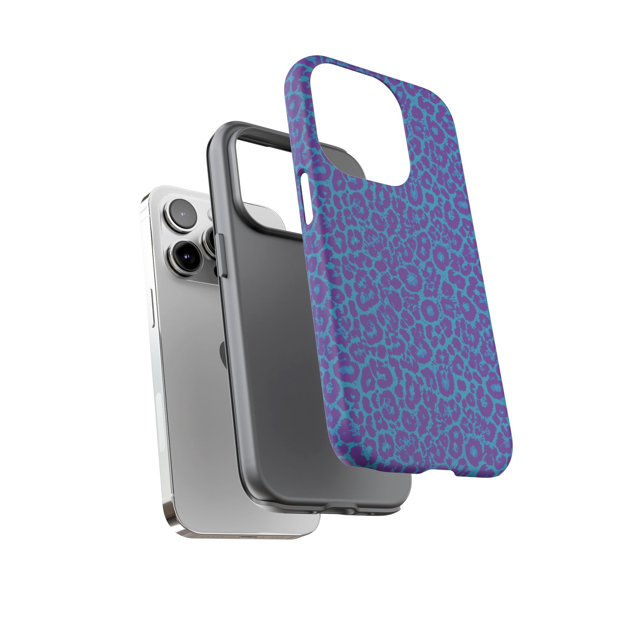 Leopard Printed Purple Blue Tough Phone Case for iPhone, Galaxy, or Google Pixel