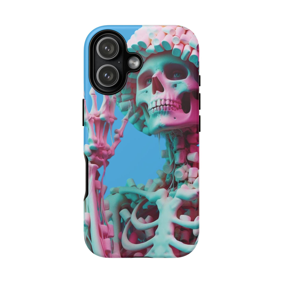 Neon Pink Skeleton Blue Tough Phone Case for iPhone, Galaxy or Google Pixel