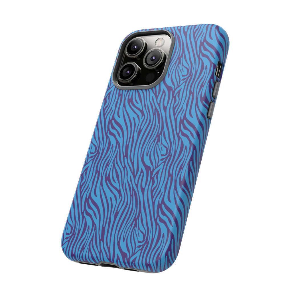 Zebra Print Blue and Purple Tough Case for iPhone, Galaxy or Google Pixel