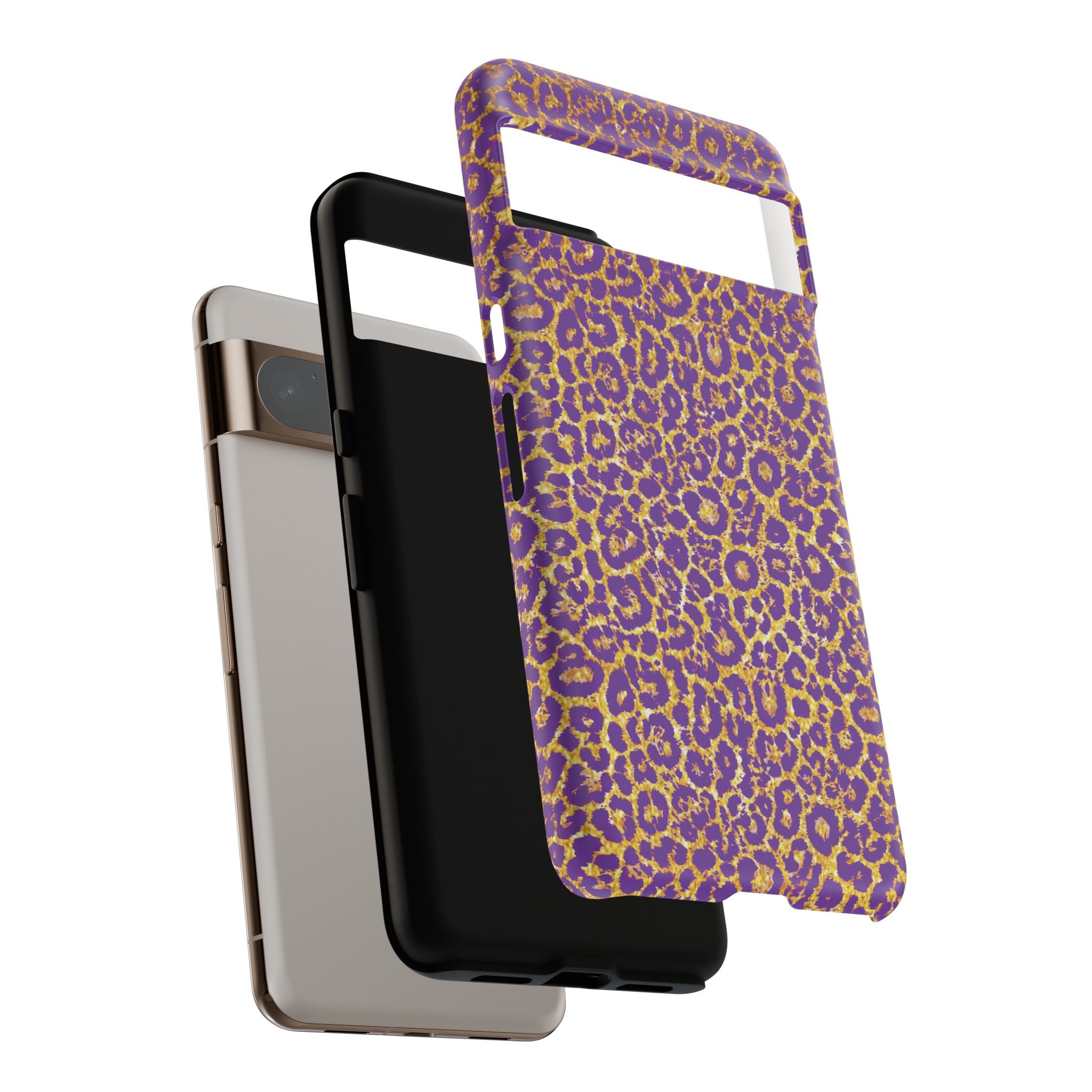 Purple Gold Leopard Tough Phone Case for iPhone, Galaxy, or Google Pixel
