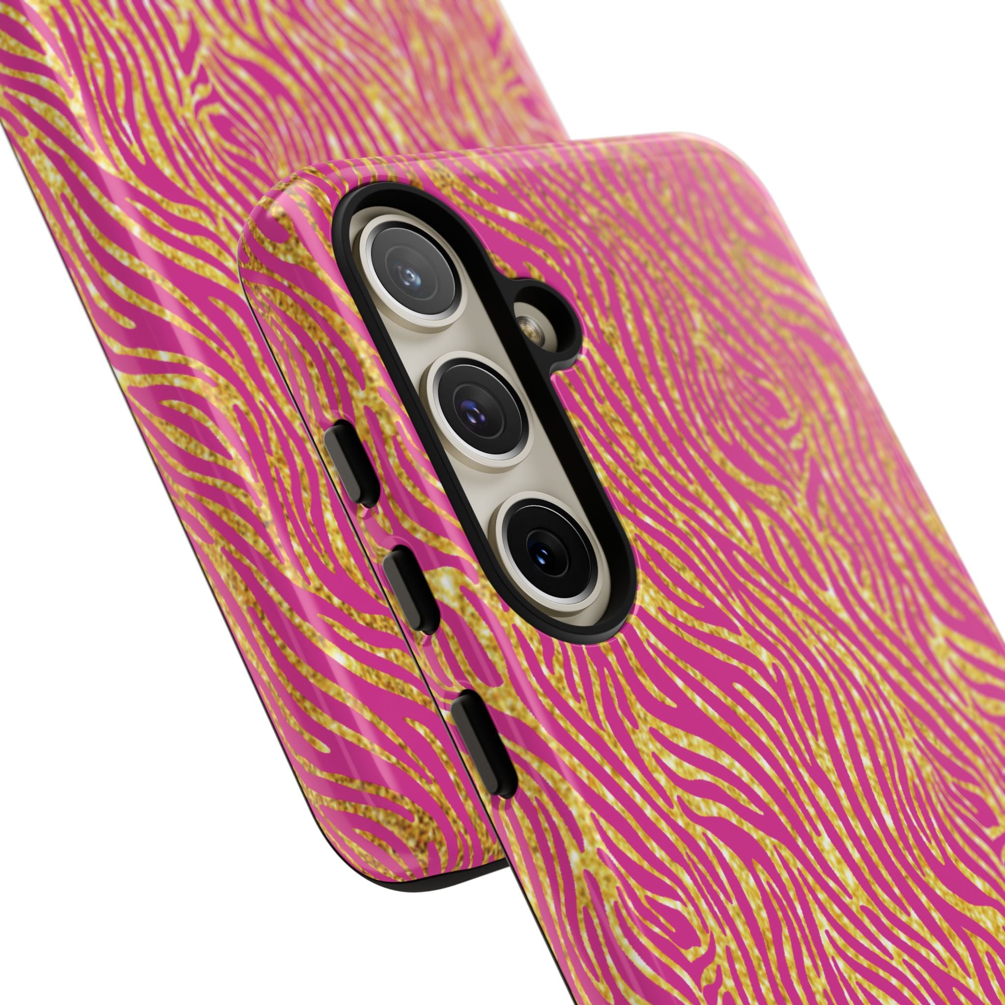 Pink Gold Zebra Print Tough Case for iPhone, Galaxy, or Google Pixel