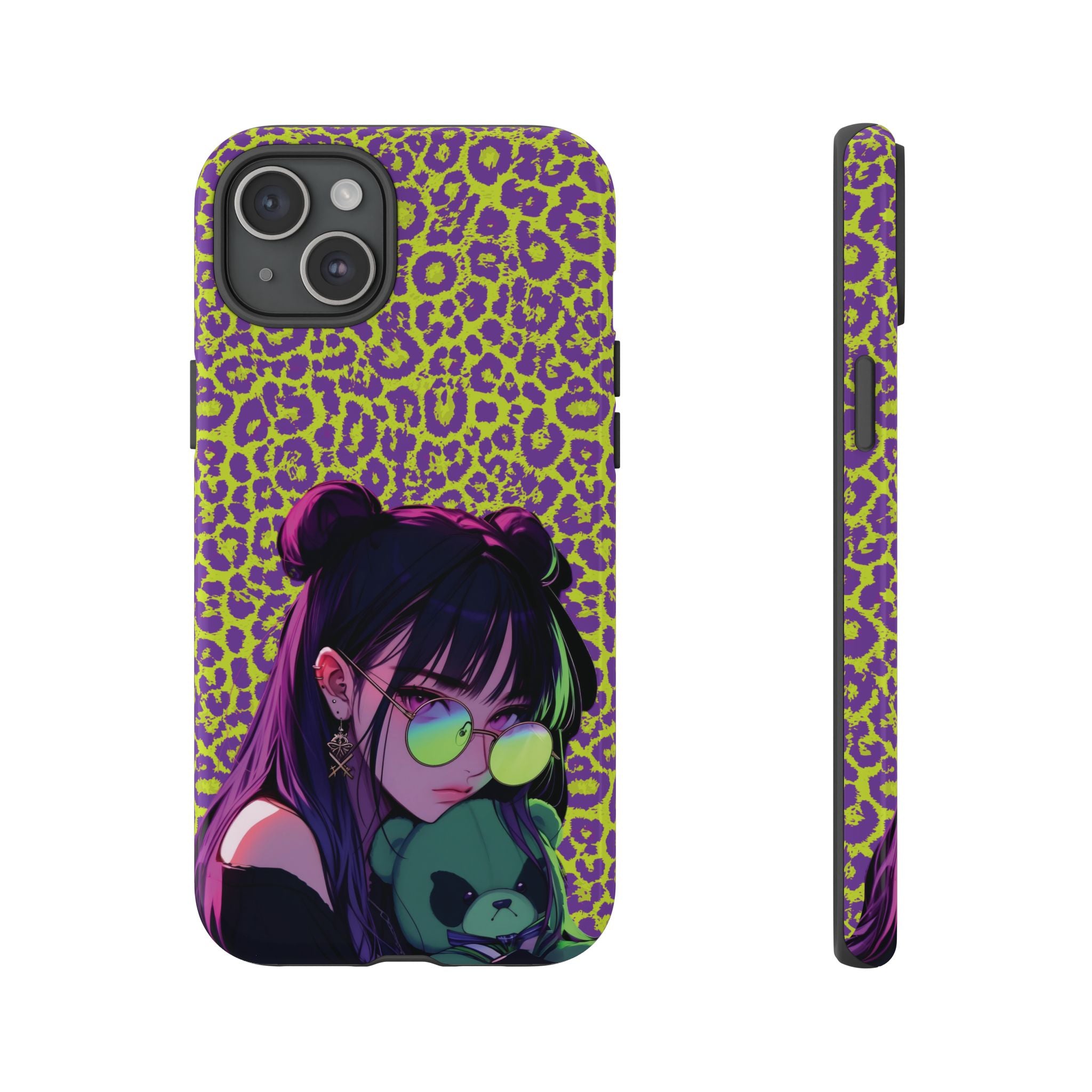 Purple Neon Lime Leopard Kz Tough Case for iPhone, Galaxy, or Google Pixel