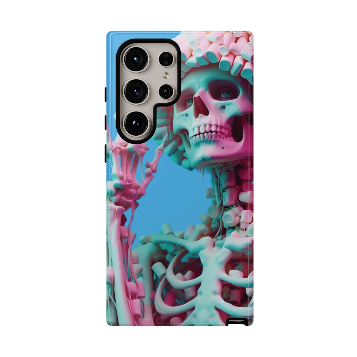 Neon Pink Skeleton Blue Tough Phone Case for iPhone, Galaxy or Google Pixel