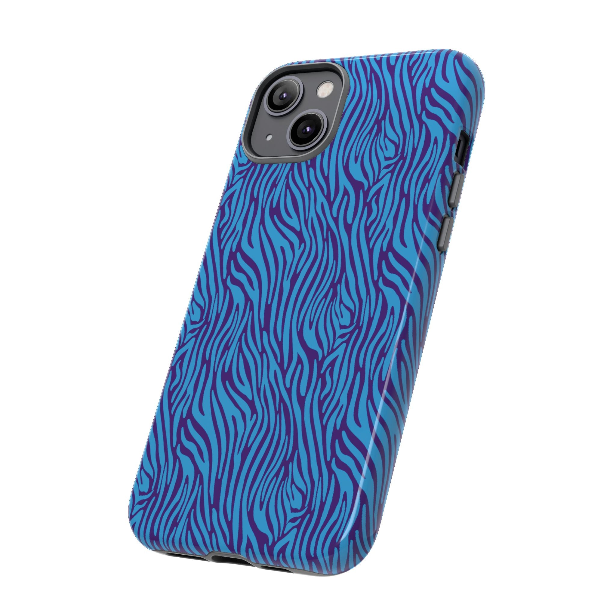Zebra Print Blue and Purple Tough Case for iPhone, Galaxy or Google Pixel