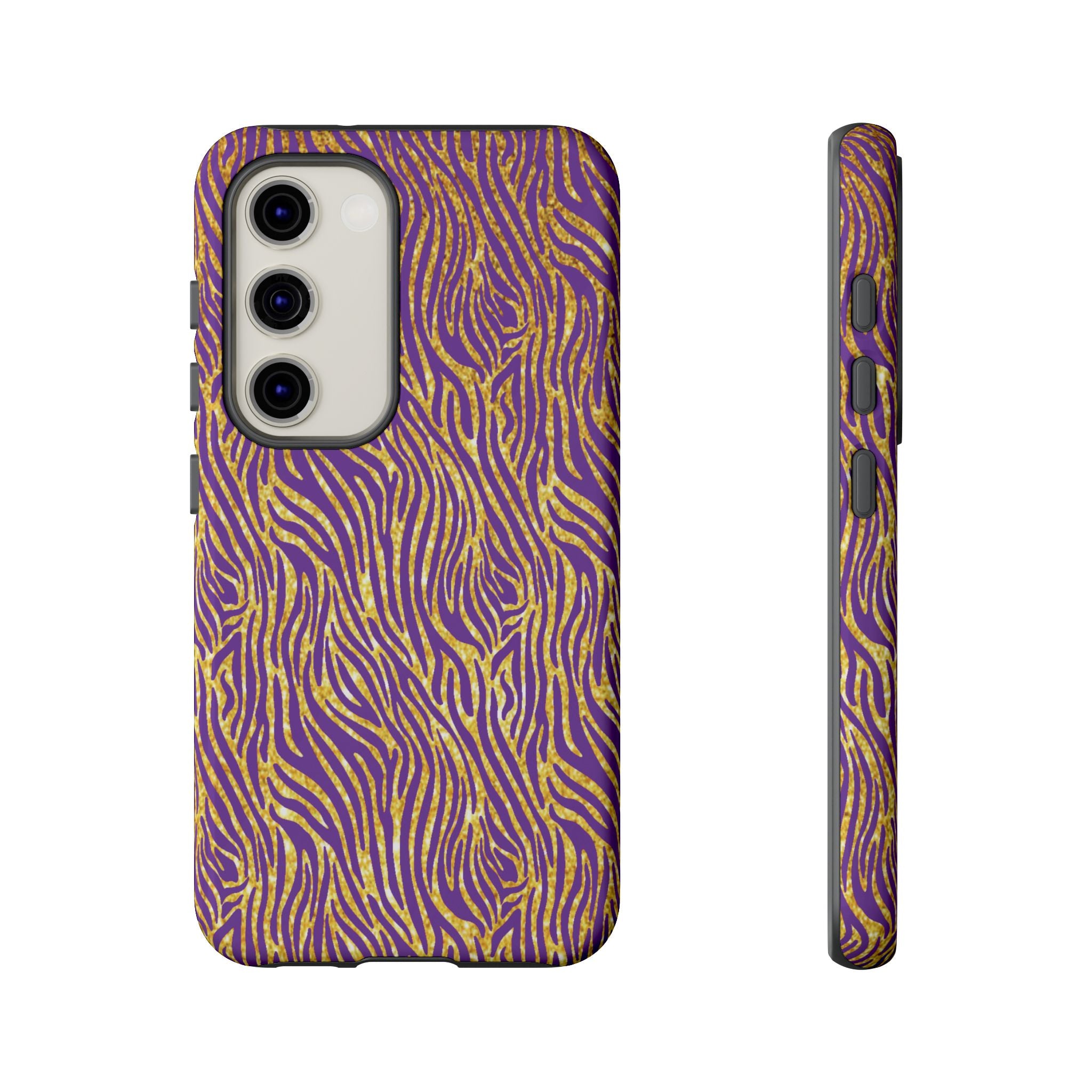 Vibrant Purple Gold Zebra Tough Phone Case iPhone, Galaxy, or Google Pixel