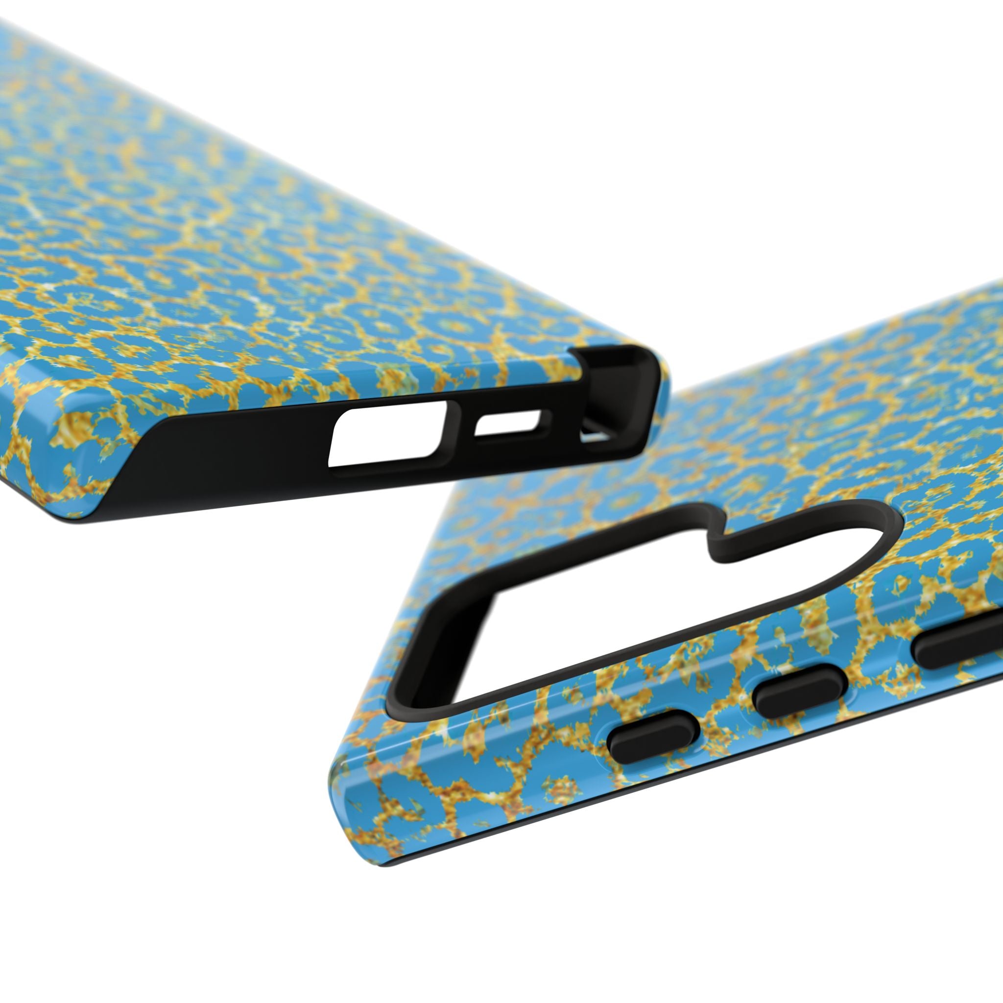 Blue Gold Leopard Tough Phone Case for iPhone, Galaxy, or Google Pixel