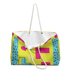 LOVE Retro Blocks Neon Y Eco-Friendly Weekender Bag, Travel Tote, Beach Bag
