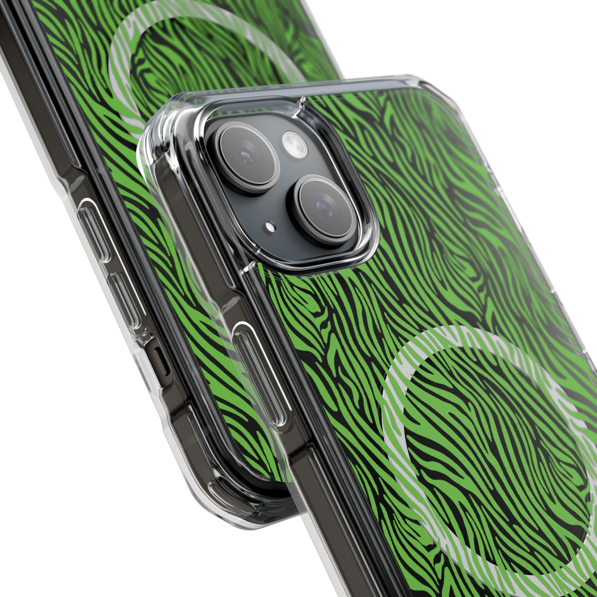 Neon Green Zebra Magnetic iPhone 14, 15, 16 Series Clear Impact Cases