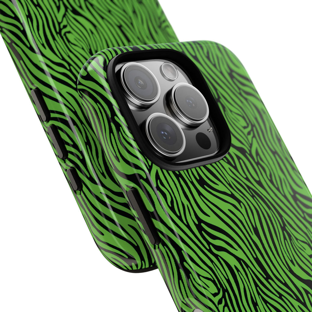Neon Green Zebra Tough Phone Case iPhone, Galaxy, or Google Pixel