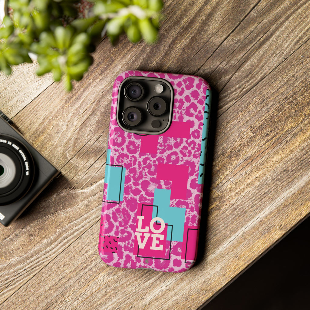 Retro Love Pink Leopard RG Tough Phone Case for iPhone, Galaxy, or Google Pixel